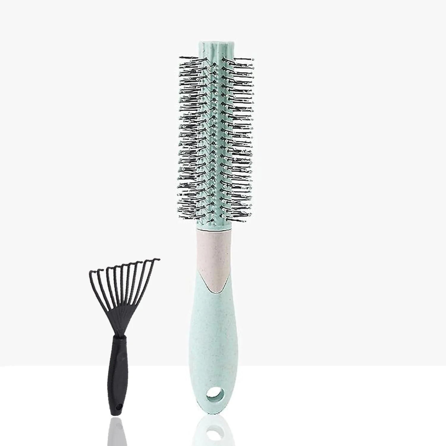 برس مو گرد BlackBoss به همراه ابزار تمیز کننده برس، مناسب برای خشک کردن، حالت دادن، فر کردن، صاف کردن مو با موهای نرم نایلونی برای موهای کوتاه یا متوسط مجعد برای زنان و مردان خالدار (سبز روشن)