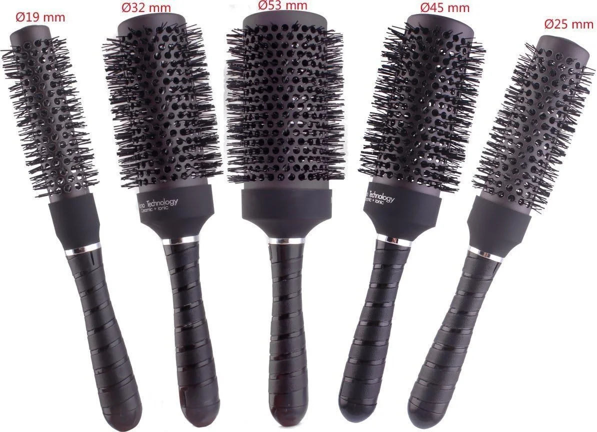 ست برس حرارتی گرد سشوار، برس حالت دهنده و فر کننده موی نانو سرامیکی و یونی حرفه ای، 5 سایز مختلف