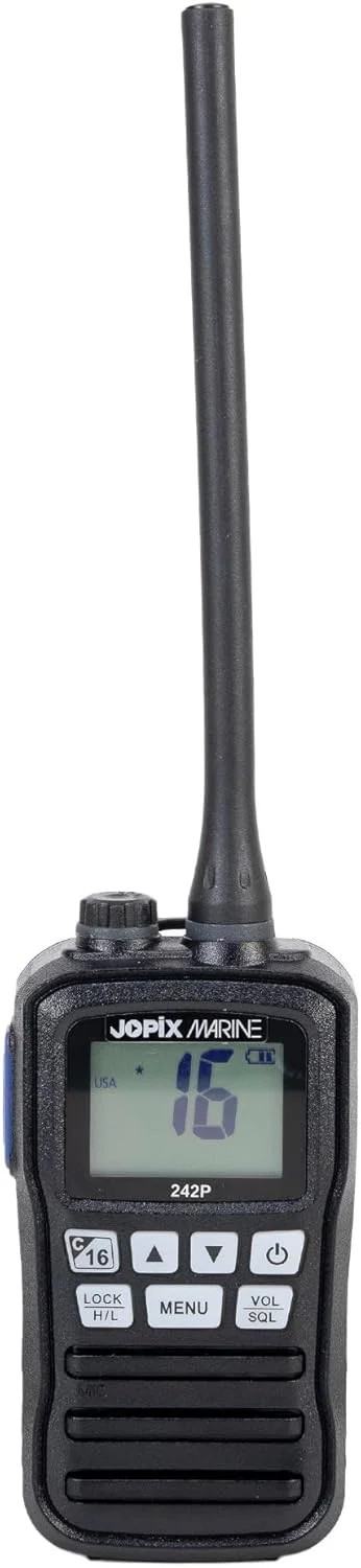 دستگاه وی‌اچ‌اف دریایی قابل حمل JOPIX MARINE 242P، 162,000-156,000 مگاهرتز، اسکن، ASQ، Dual-Tri Watch، شامل باتری‌های قابل شارژ AAA