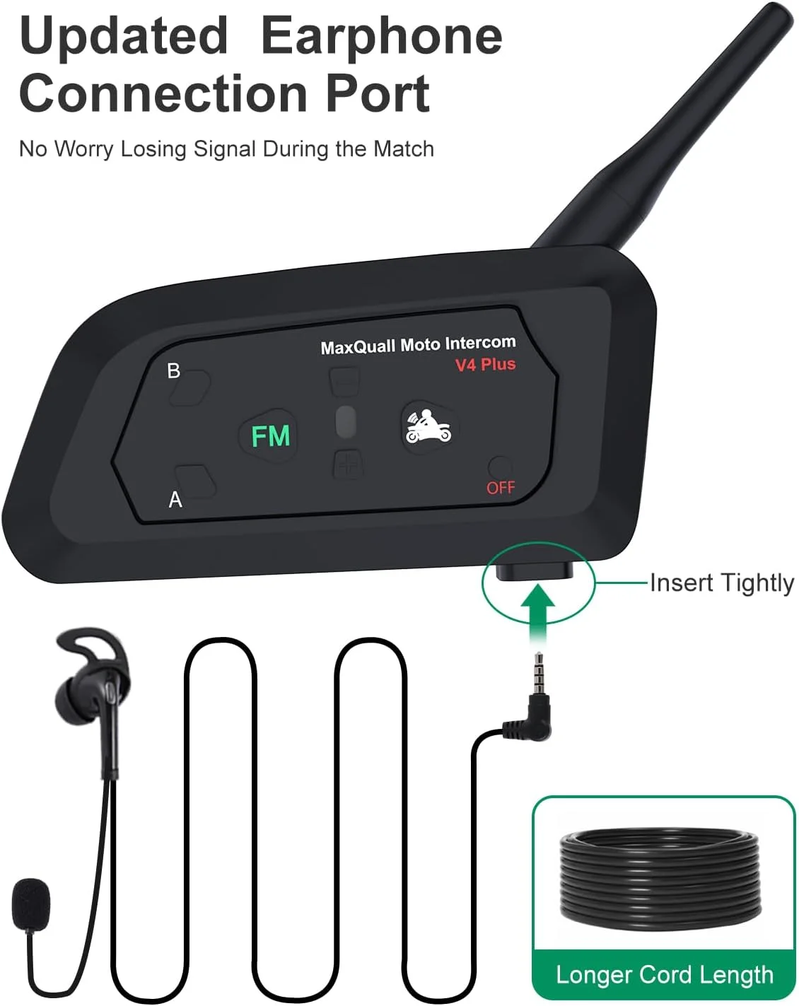 سیستم ارتباطی داوری مکس کوال برای 4 نفر، هدست داوری V4 Plus فوتبال بی سیم بلوتوثی اینترکام فوتبال با حافظه جفت سازی داخلی - جدیدترین تراشه - گوشی طراحی شده جدید (4V4 (گوشی L))
