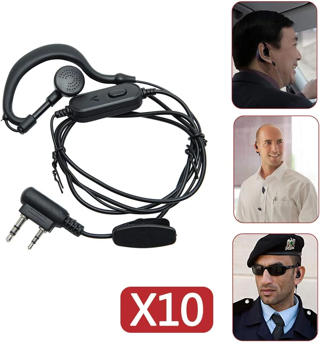 گوشی بادیگاردی واکی تاکی BaoFeng با میکروفون 2 پین K مناسب برای UV-5R BF-888S UV-82 UV-S9 UV5RA UV5RE F8+ KG-UV8D UV6D و غیره (بسته 10 عددی)