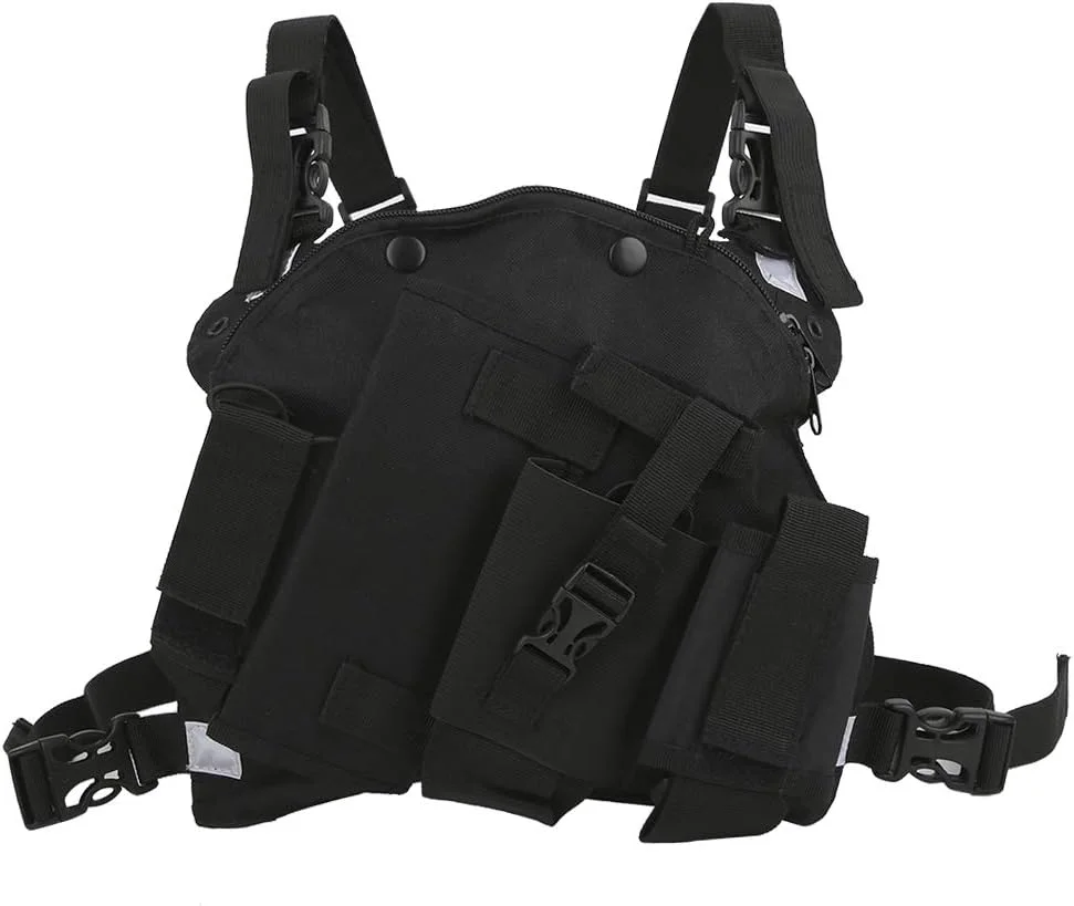 هارنس رادیویی دو طرفه مورب، نگهدارنده رادیویی سینه، کیف سینه ای بی سیم قابل تنظیم، سبک وزن برای بیمارستان های نظامی، رستوران ها، مشکی