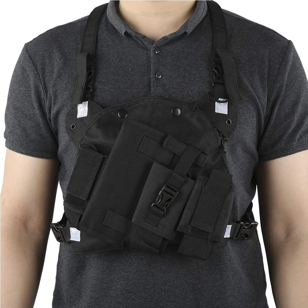 هارنس رادیویی دو طرفه مورب، نگهدارنده رادیویی سینه، کیف سینه ای بی سیم قابل تنظیم، سبک وزن برای بیمارستان های نظامی، رستوران ها، مشکی