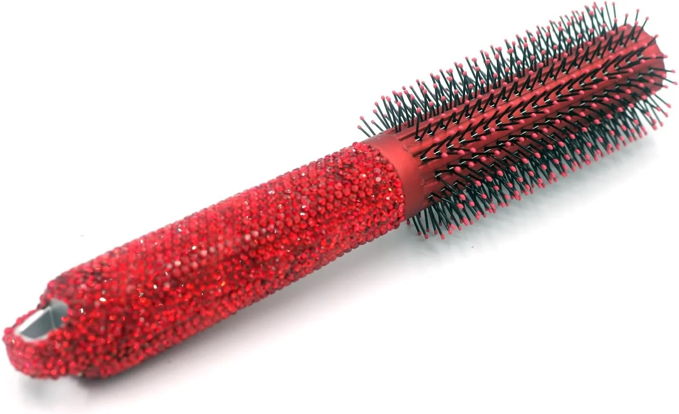 برس مو استوانه‌ای گرد نگین‌دار Bestbling Bling – مناسب برای حالت دادن و فر کردن مو، افزایش حجم مو (قرمز)