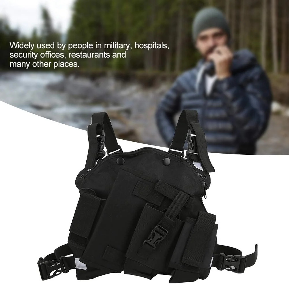 هارنس رادیویی دو طرفه مورب، نگهدارنده رادیویی سینه، کیف سینه ای بی سیم قابل تنظیم، سبک وزن برای بیمارستان های نظامی، رستوران ها، مشکی