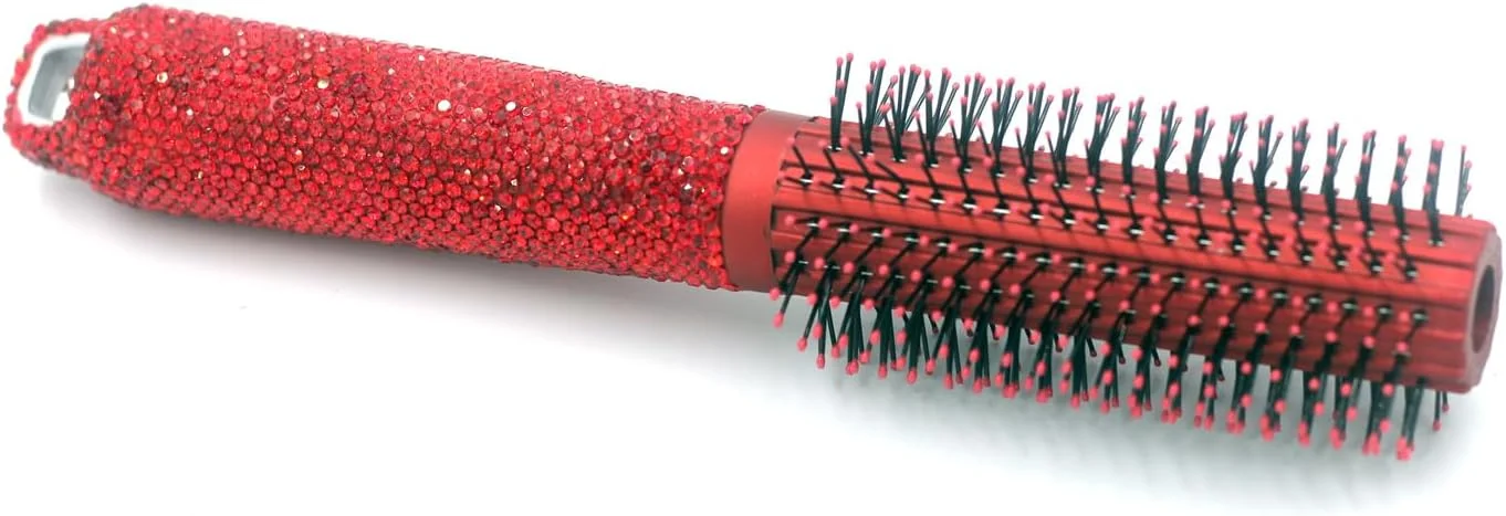 برس مو استوانه‌ای گرد نگین‌دار Bestbling Bling – مناسب برای حالت دادن و فر کردن مو، افزایش حجم مو (قرمز)