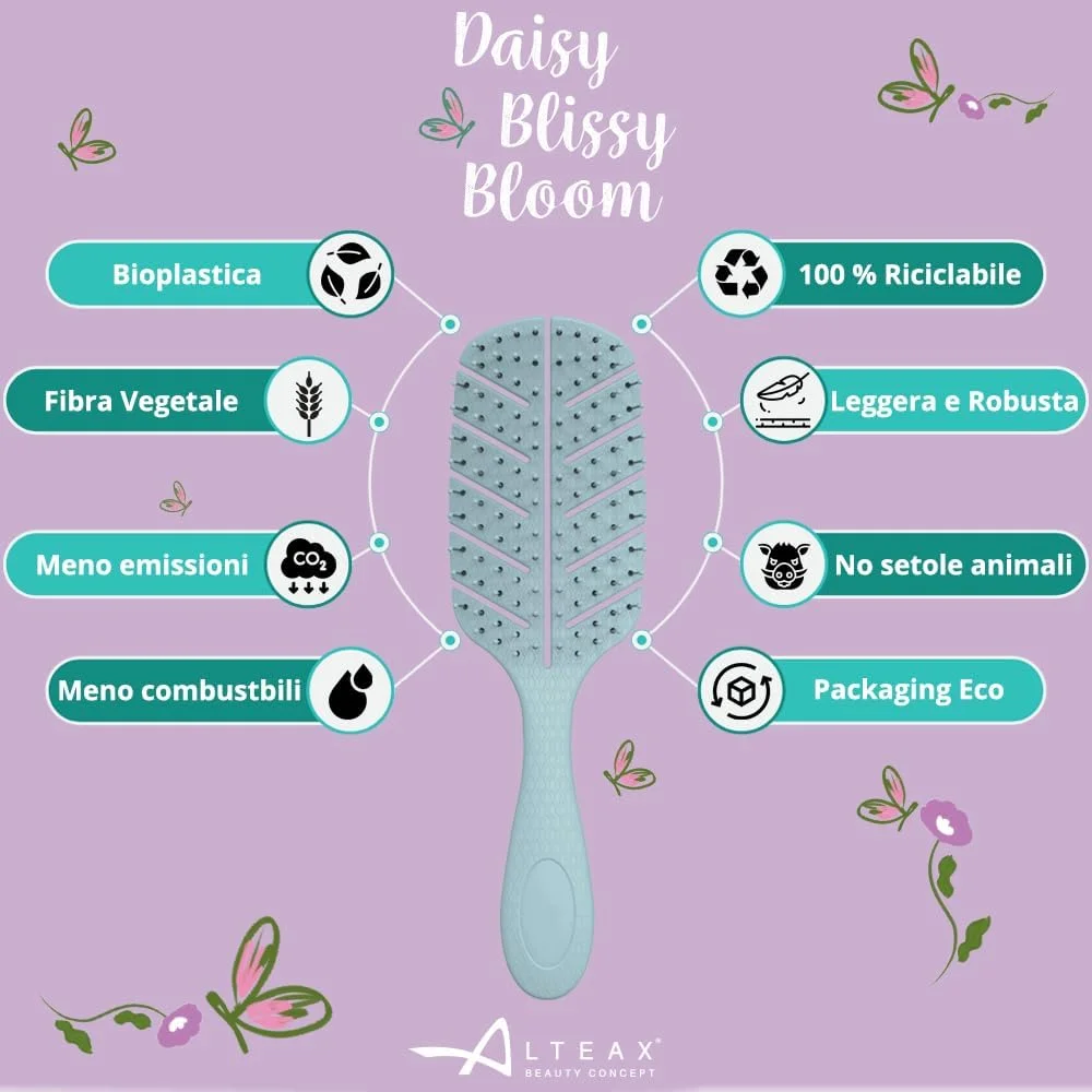 برس باز کننده گره مو Altéax Blissy Bloom با دندانه های ضد گره + اسپری باز کننده گره مو 100 میلی لیتر - برس صاف کننده مو، عالی برای باز کردن گره مو (آبی)