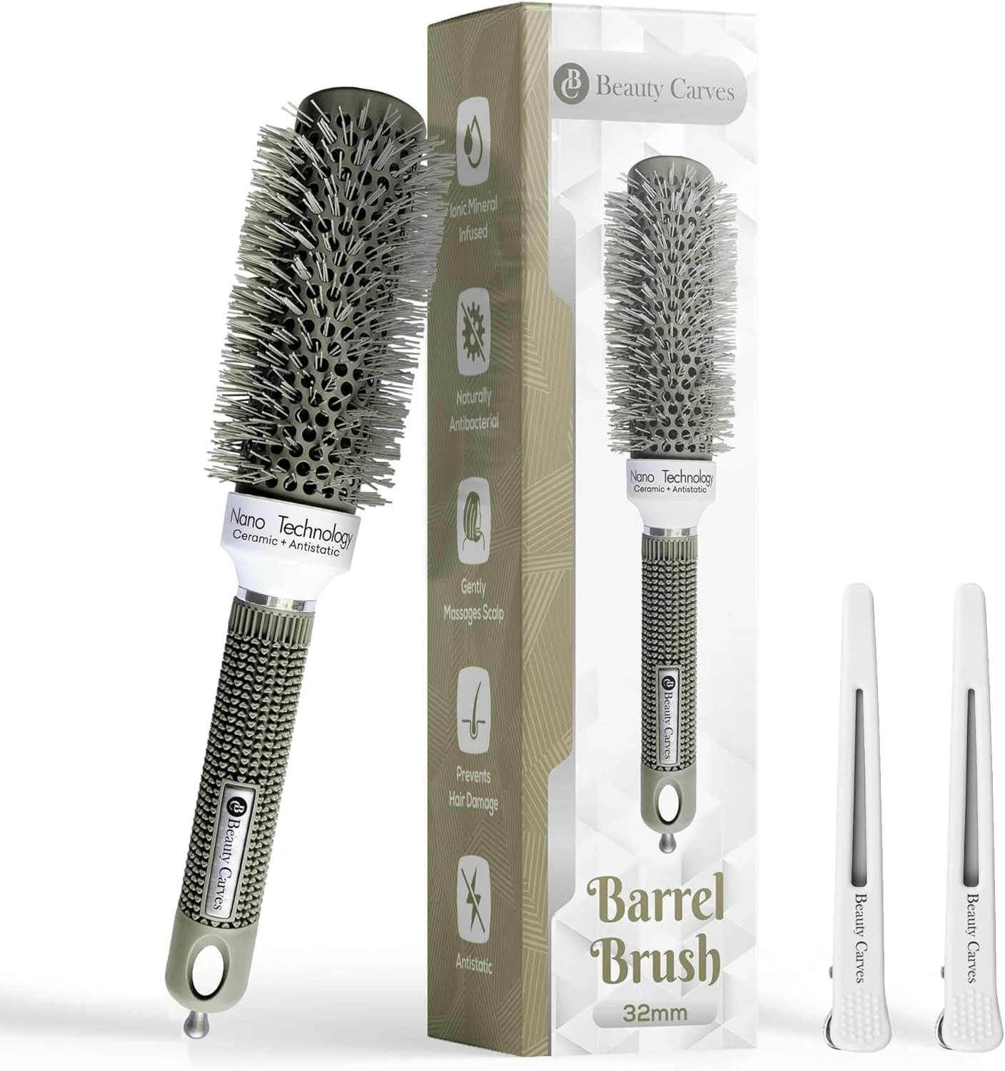 برس گرد حالت دهنده مو بیوتی کاروز، قطر 32 میلی متر با 2 گیره - برس موی گرد با موهای نایلونی انعطاف پذیر 66، فناوری نانو یونی مقاوم در برابر حرارت برای فر کردن، حالت دادن و درخشان کردن حرفه ای مو برس گرد حالت دهنده مو بیوتی کاروز، قطر 32 میلی متر با 2 گیره - برس موی گرد با موهای نایلونی انعطاف پذیر 66، فناوری نانو یونی مقاوم در برابر حرارت برای فر کردن، حالت دادن و درخشان کردن حرفه ای مو