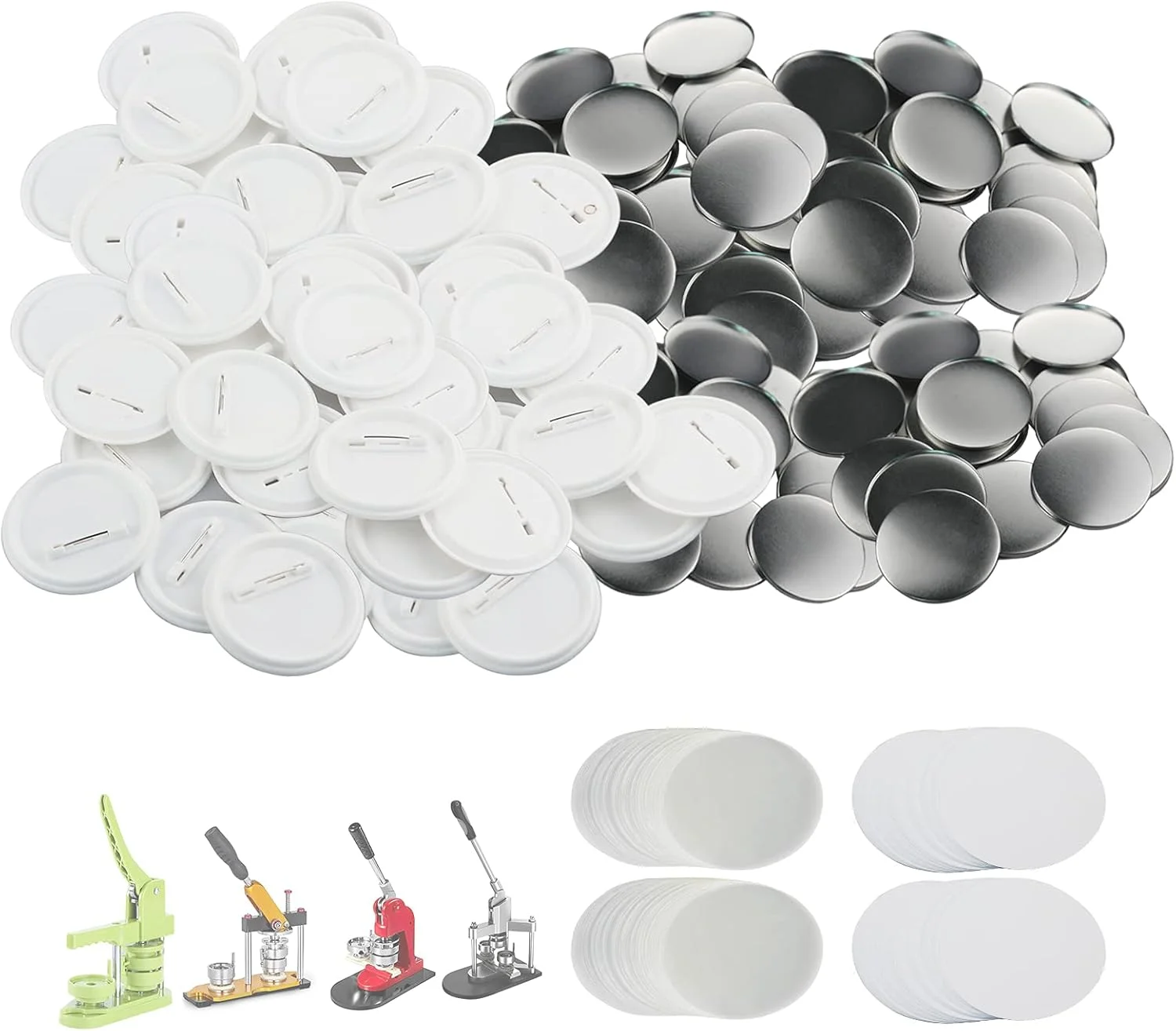 Mostme 200 Sets 58mm/2.25 inch Button Supplies Button Parts for Button Maker Machine 58mm, Round Badge Blank Button Pins, Includes Plastic Button Pin Back Cover, Metal Cover, Clear Film&Blank Paper