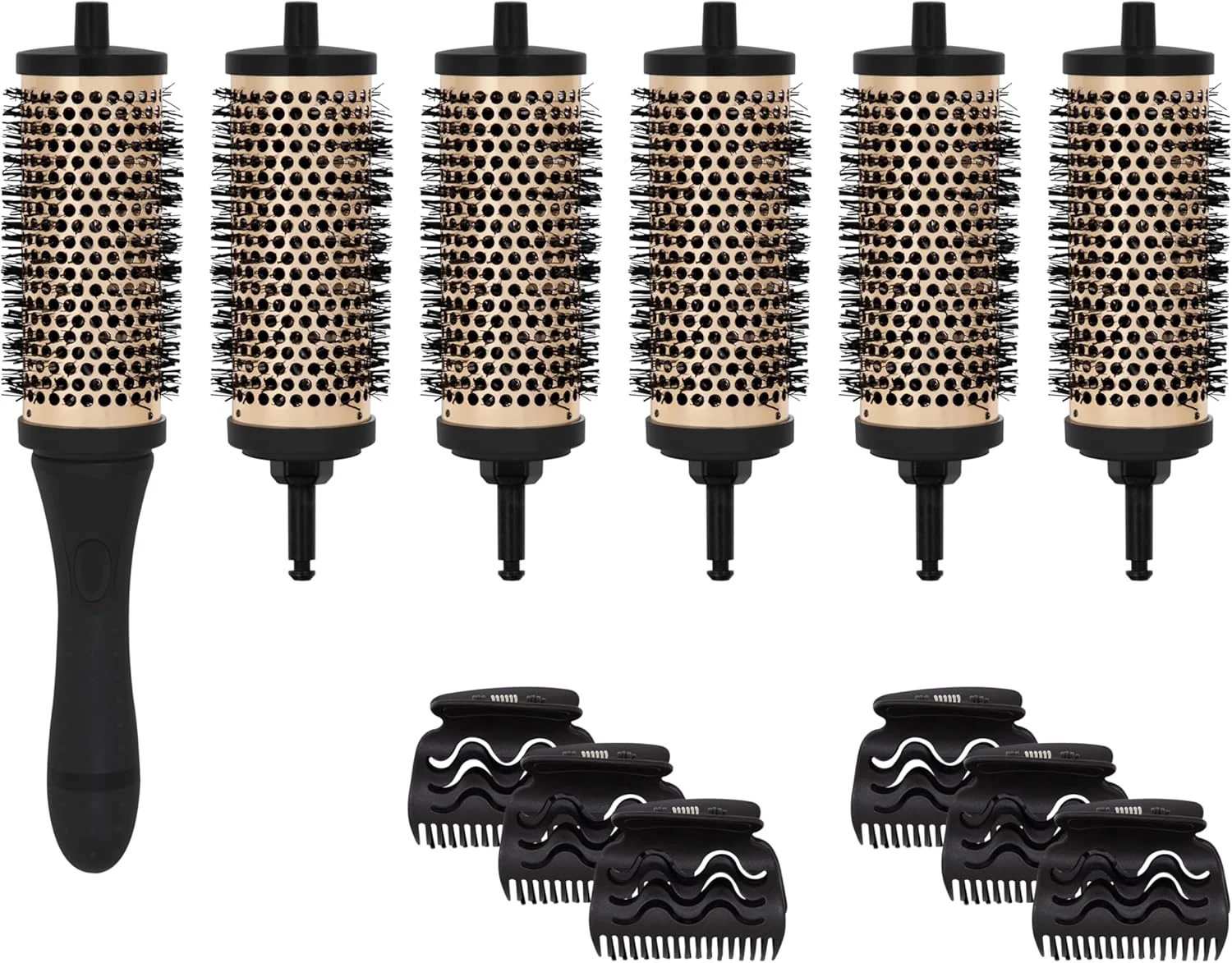 ست برس سشوار بائر 2 در 1 / 6 استوانه جداشدنی 38 میلیمتری و 6 گیره حالت دهنده / برس موی گرد سبک وزن برای حجم، فر و حالت دهی صاف 39519 ست برس سشوار بائر 2 در 1 / 6 استوانه جداشدنی 38 میلیمتری و 6 گیره حالت دهنده / برس موی گرد سبک وزن برای حجم، فر و حالت دهی صاف 39519