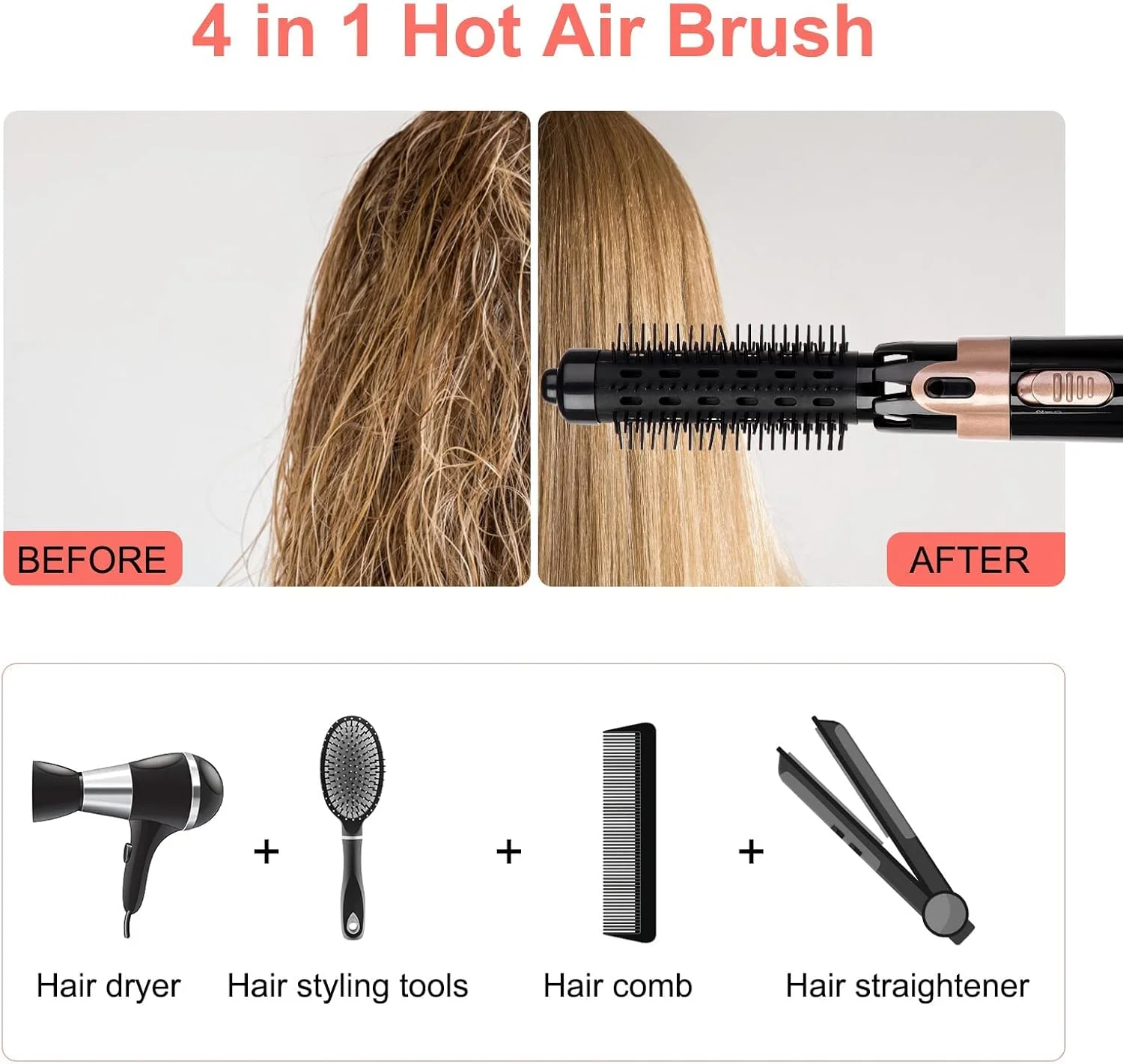 ست برس سشوار Arabest، برس حالت دهنده مو 4 در 1 چند منظوره، حجم دهنده یونی با برس های جداشدنی، برس سشوار فر کننده برای زنان