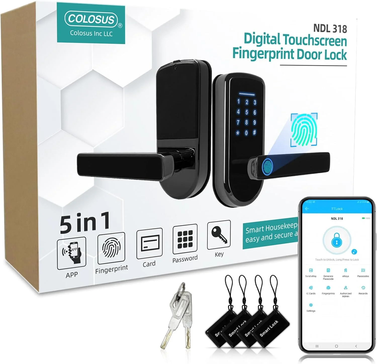 قفل هوشمند، قفل درب بدون کلید، قفل درب اثر انگشتی، قفل درب هوشمند دستگیره دار، قفل درب دیجیتال، قفل هوشمند برای درب ورودی، قفل درب الکترونیکی بلوتوث COLOSUS INC (S220)