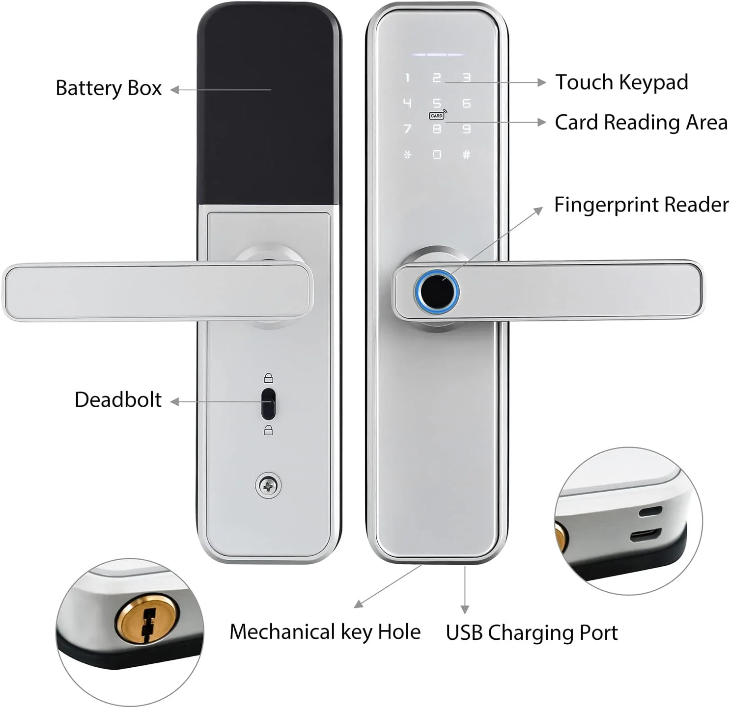 قفل درب ورودی بدون کلید، قفل درب با صفحه کلید، قفل درب هوشمند، قفل درب اثر انگشتی، قفل درب صفحه کلید دیجیتال، قفل اهرمی درب هوشمند با دستگیره برگشت پذیر