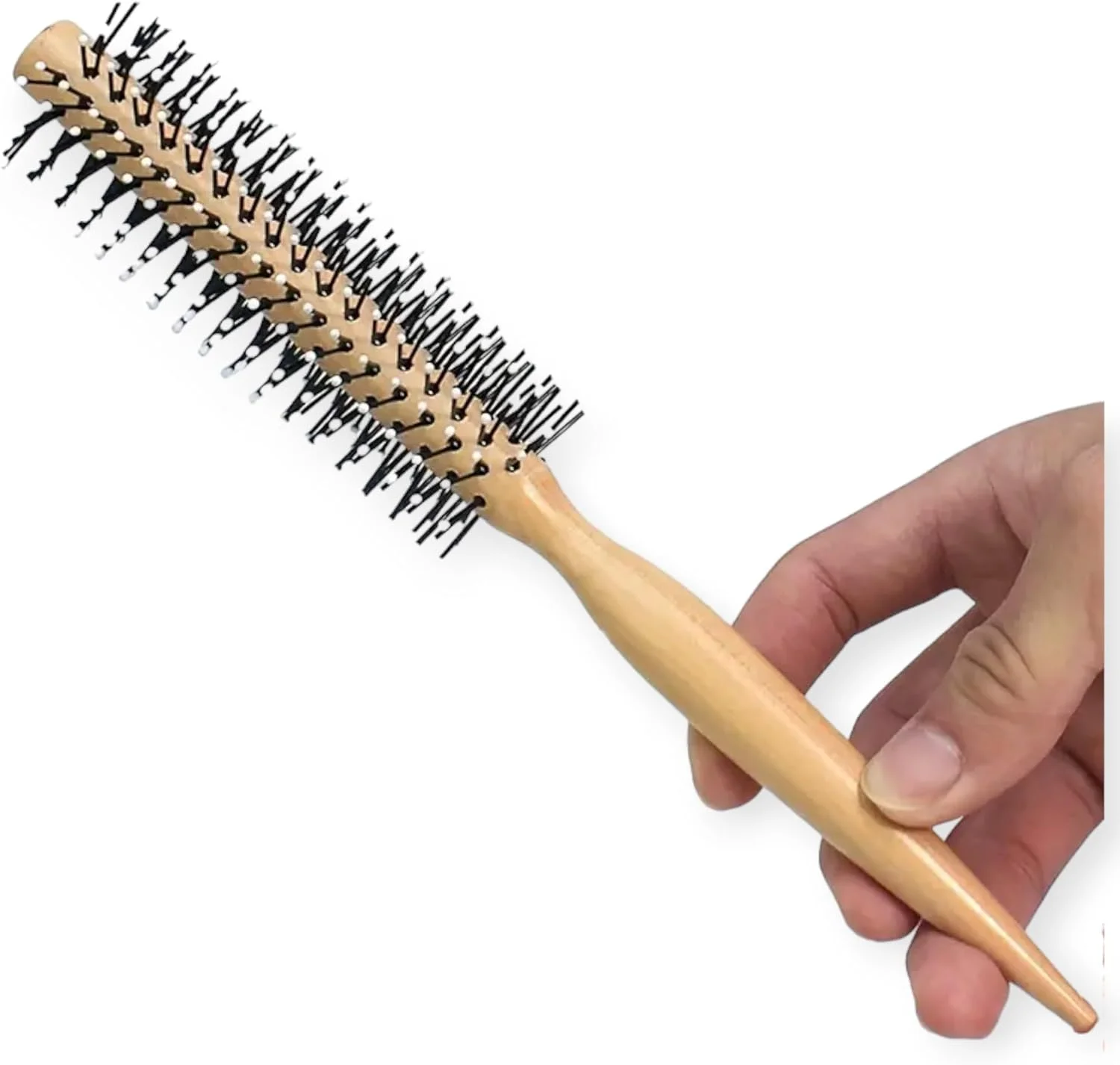 برس چوبی گرد استوانه ای المشکات مناسب برای آقایان و بانوان، ایده آل برای باز کردن گره، فر کردن و حجم دادن به انواع مو