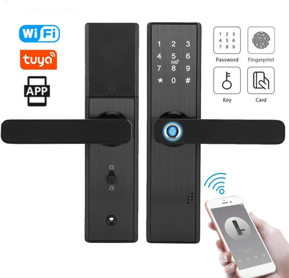 دستگیره درب اثر انگشتی، قفل دستگیره درب هوشمند WiFi / اثر انگشت / رمز عبور / کارت IC با کلید مکانیکی، قفل درب بیومتریک برای خانه، هتل، دفتر، درب داخلی