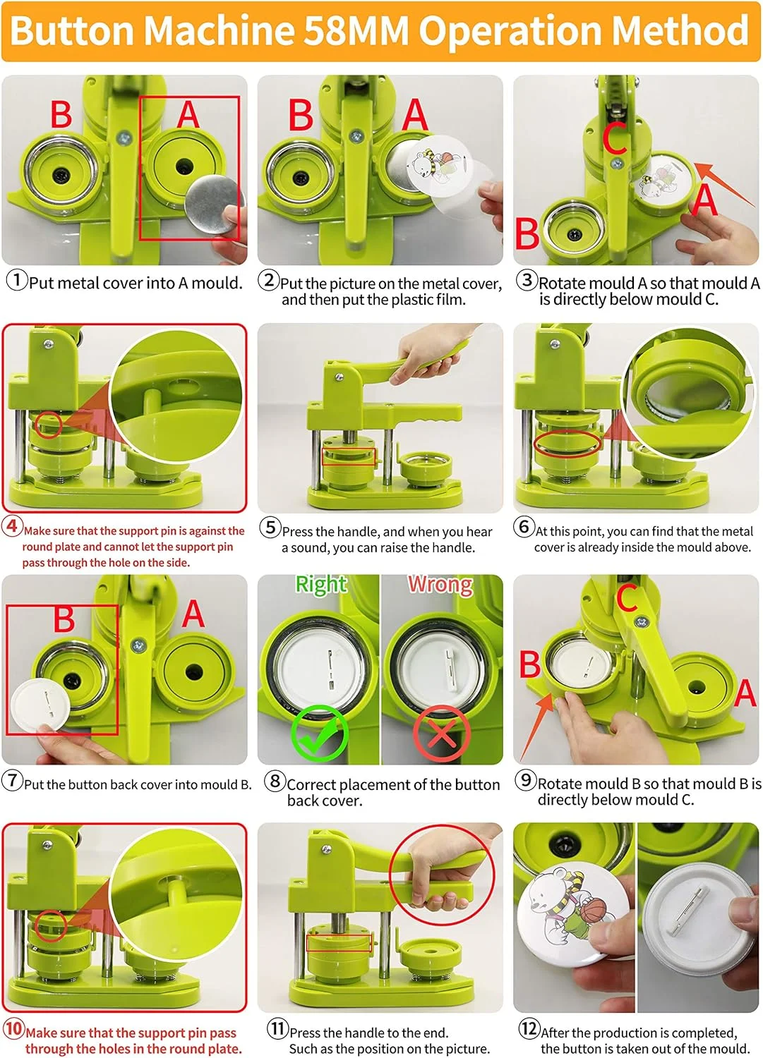 MK.Bear Installation-Free Button Badge Maker Machine 58mm (2¼ in) DIY Pin Button Maker Press Machine Badge Punch Press with Free 100pcs Button Parts&Pictures&Circle Cutter&MK.Bear Magic Book (Green) MK.Bear Installation-Free Button Badge Maker Machine 58mm (2¼ in) DIY Pin Button Maker Press Machine Badge Punch Press with Free 100pcs Button Parts&Pictures&Circle Cutter&MK.Bear Magic Book (Green)