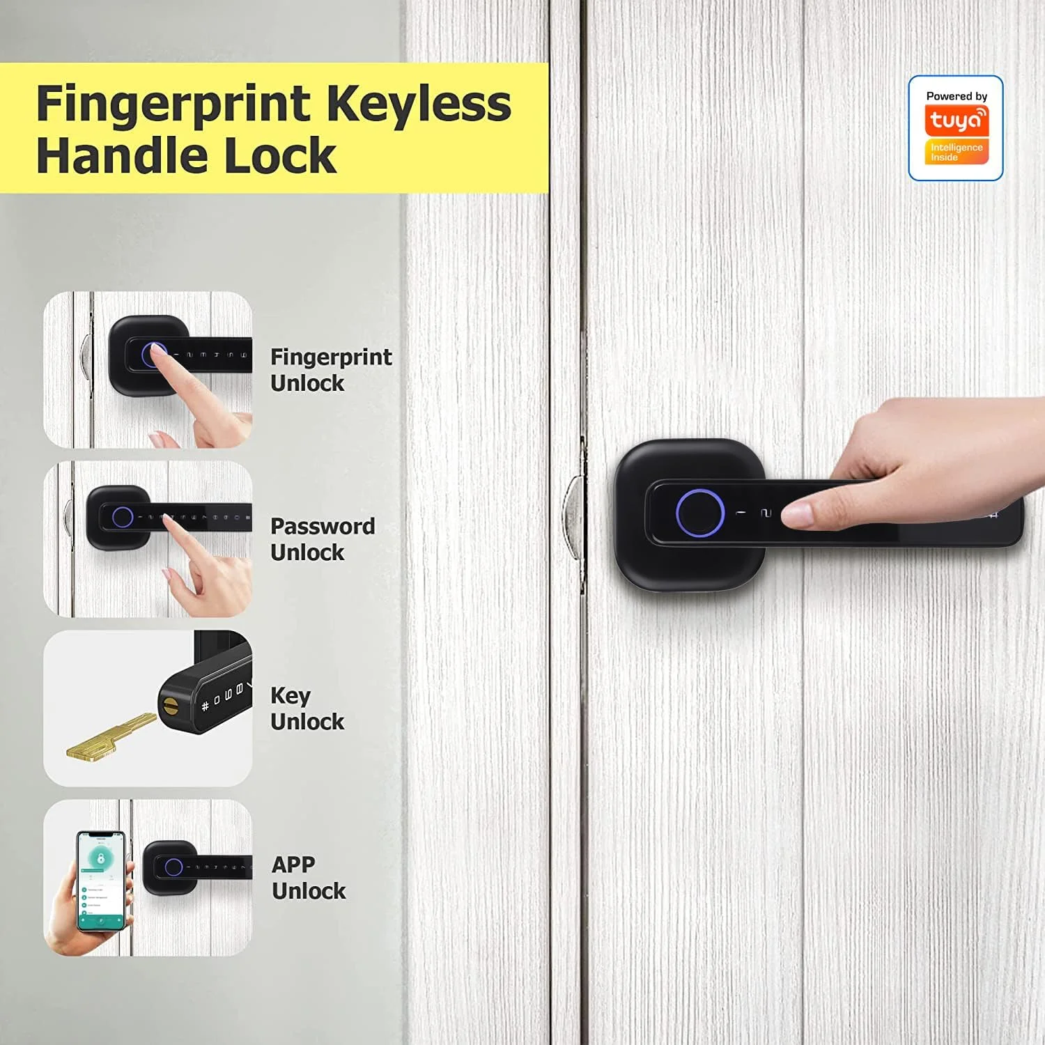 قفل هوشمند، دستگیره اثر انگشتی درب، دستگیره درب هوشمند 5 در 1 با عملکرد کامل برای اتاق خواب، دفتر، هتل، کمد، انبار، دستگیره درب بیومتریک (S1 Pro)