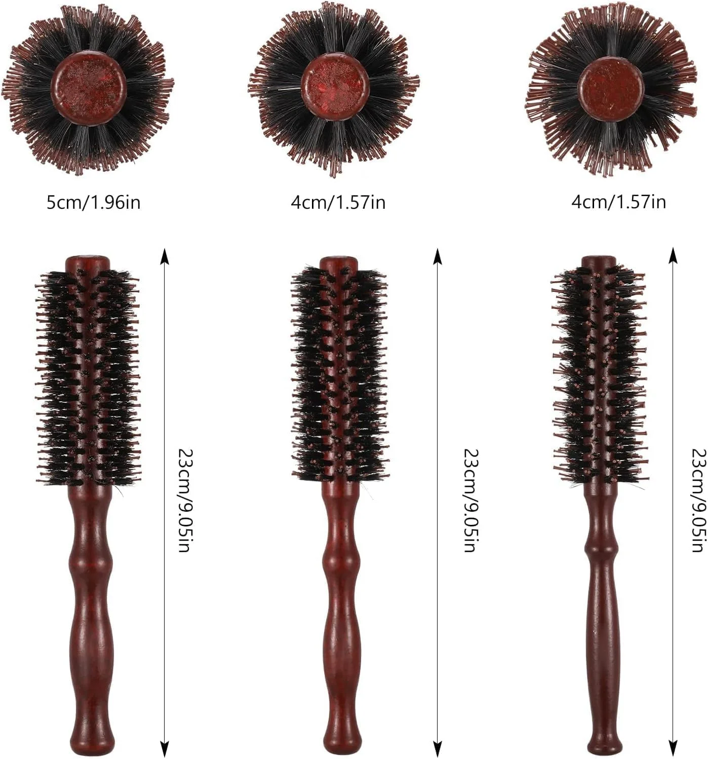 ست 3 عددی برس موی گرد با الیاف طبیعی، برس حالت دهنده با دسته چوبی طبیعی، برس سشوار ضد الکتریسیته ساکن، مناسب موهای خیس و خشک، برای صاف کردن و فر کردن موی آقایان و بانوان