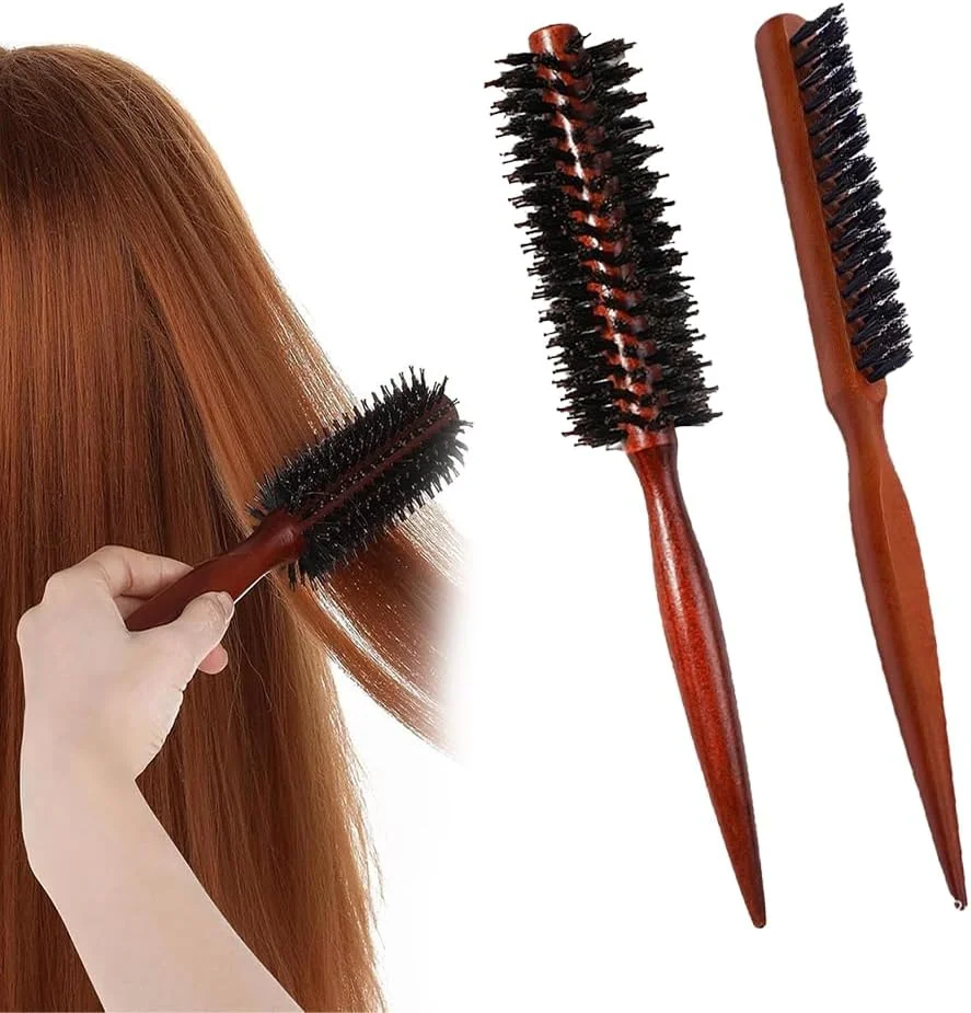 برس موی گرد قابل حمل 2 تکه، برس فر کننده طبیعی، برس حالت دهنده موی کوتاه دسته چوبی، مناسب برای حالت دادن، شانه کردن، فر کردن و صاف کردن، مناسب برای مسافرت