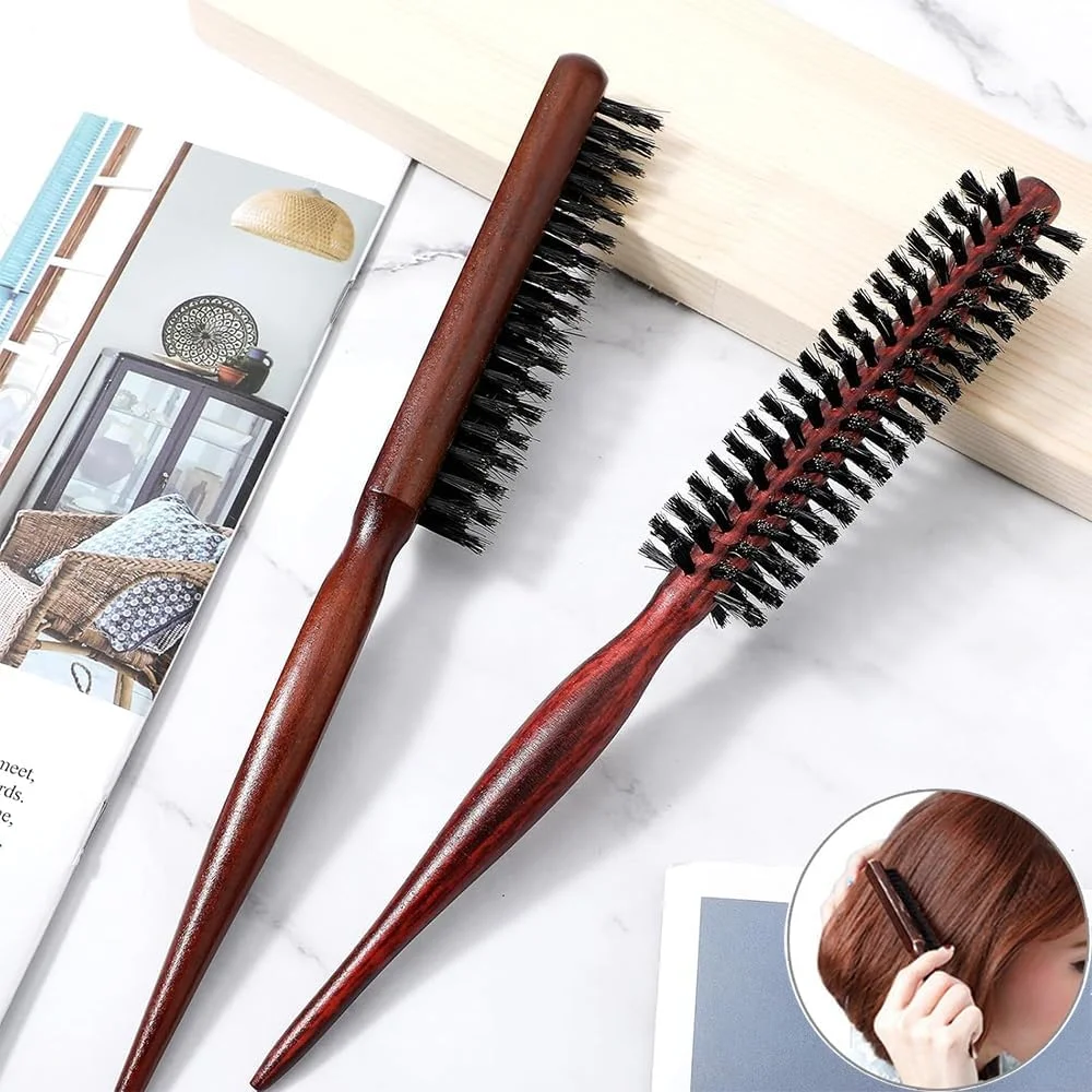 برس موی گرد قابل حمل 2 تکه، برس فر کننده طبیعی، برس حالت دهنده موی کوتاه دسته چوبی، مناسب برای حالت دادن، شانه کردن، فر کردن و صاف کردن، مناسب برای مسافرت