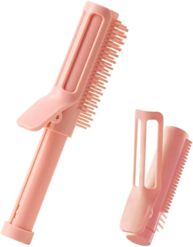 برس حجم دهنده مو 2 در 1 برای چتری های پف دار، شانه حالت دهنده با قابلیت بلند کردن ریشه مو با دسته جمع شونده، برس موی قابل حمل برای حجم دادن و مدل موهای پف دار (صورتی)