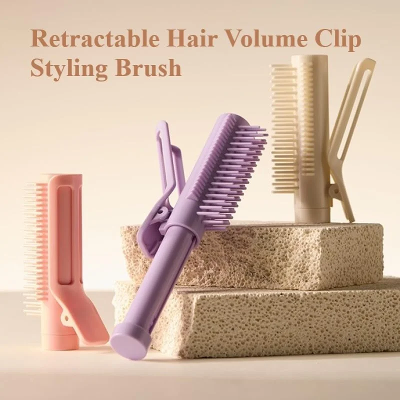برس حجم دهنده مو 2 در 1 برای چتری های پف دار، شانه حالت دهنده با قابلیت بلند کردن ریشه مو با دسته جمع شونده، برس موی قابل حمل برای حجم دادن و مدل موهای پف دار (صورتی)