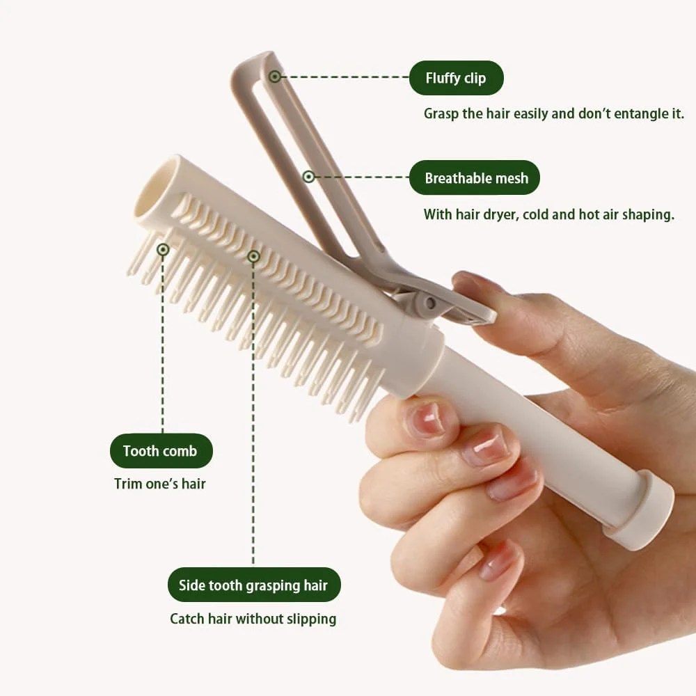 برس حجم دهنده مو 2 در 1 برای چتری های پف دار، شانه حالت دهنده با قابلیت بلند کردن ریشه مو با دسته جمع شونده، برس موی قابل حمل برای حجم دادن و مدل موهای پف دار (صورتی)