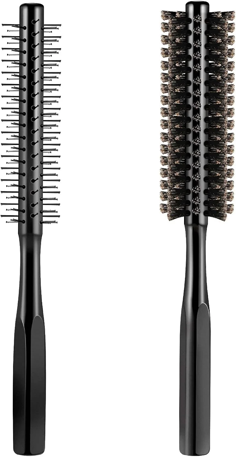 ست 2 عددی برس مو گرد ضخیم، برس مو برای خشک کردن با سشوار، برس کوچک، برس ماساژ مو برای موهای کوتاه، برس گرد ماساژ سر، برس رولی برای موهای خیس یا خشک (مشکی)