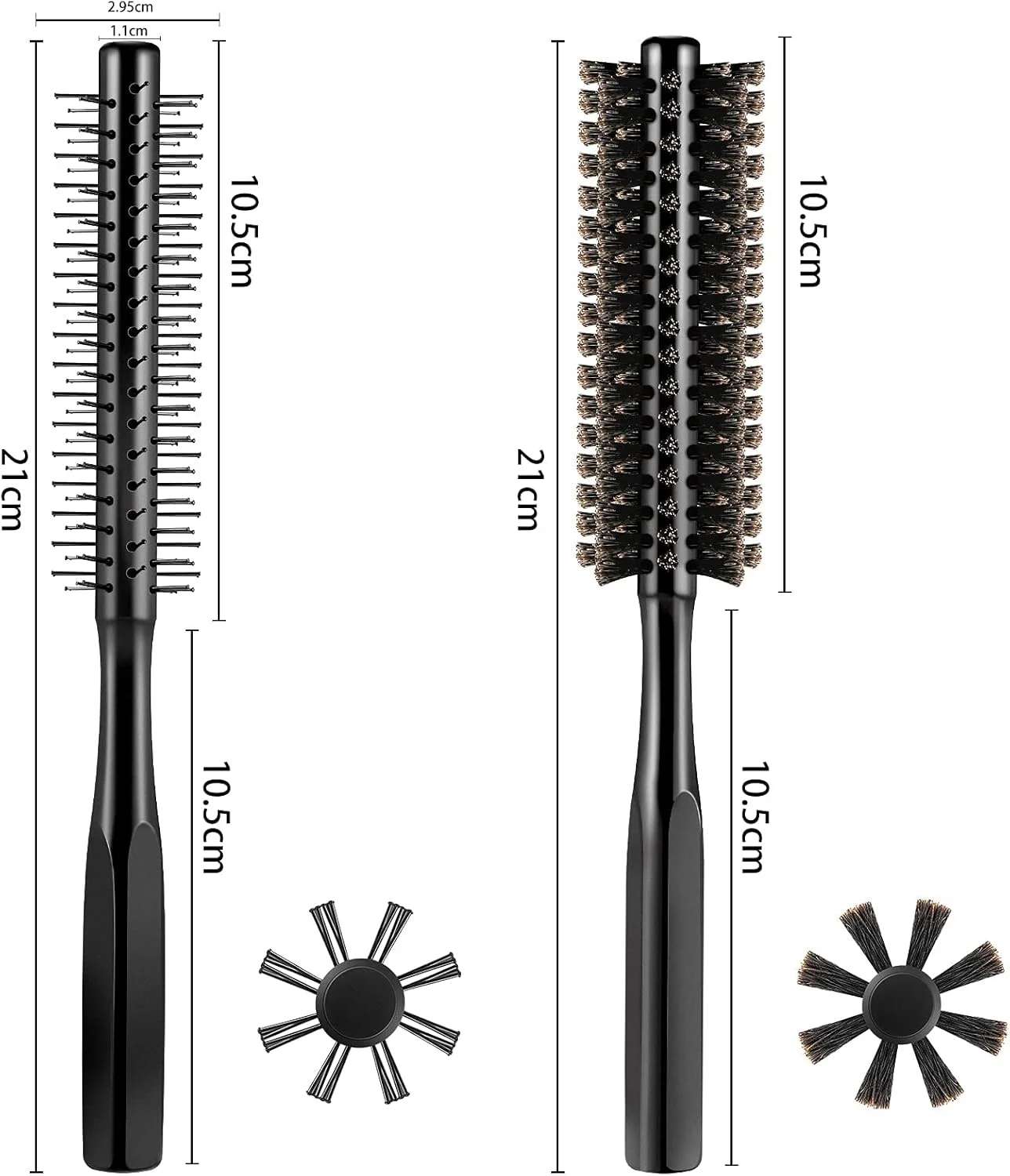 ست 2 عددی برس مو گرد ضخیم، برس مو برای خشک کردن با سشوار، برس کوچک، برس ماساژ مو برای موهای کوتاه، برس گرد ماساژ سر، برس رولی برای موهای خیس یا خشک (مشکی)