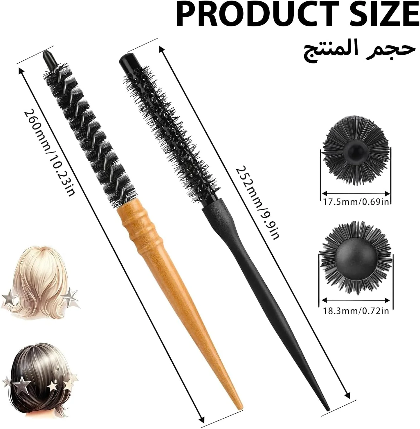 2 عدد برس گرد کوچک برای خشک کردن مو با سشوار، برس حالت دهنده موی حرفه ای مردانه شانه غلتکی فر کننده موی کرکی برای زنان