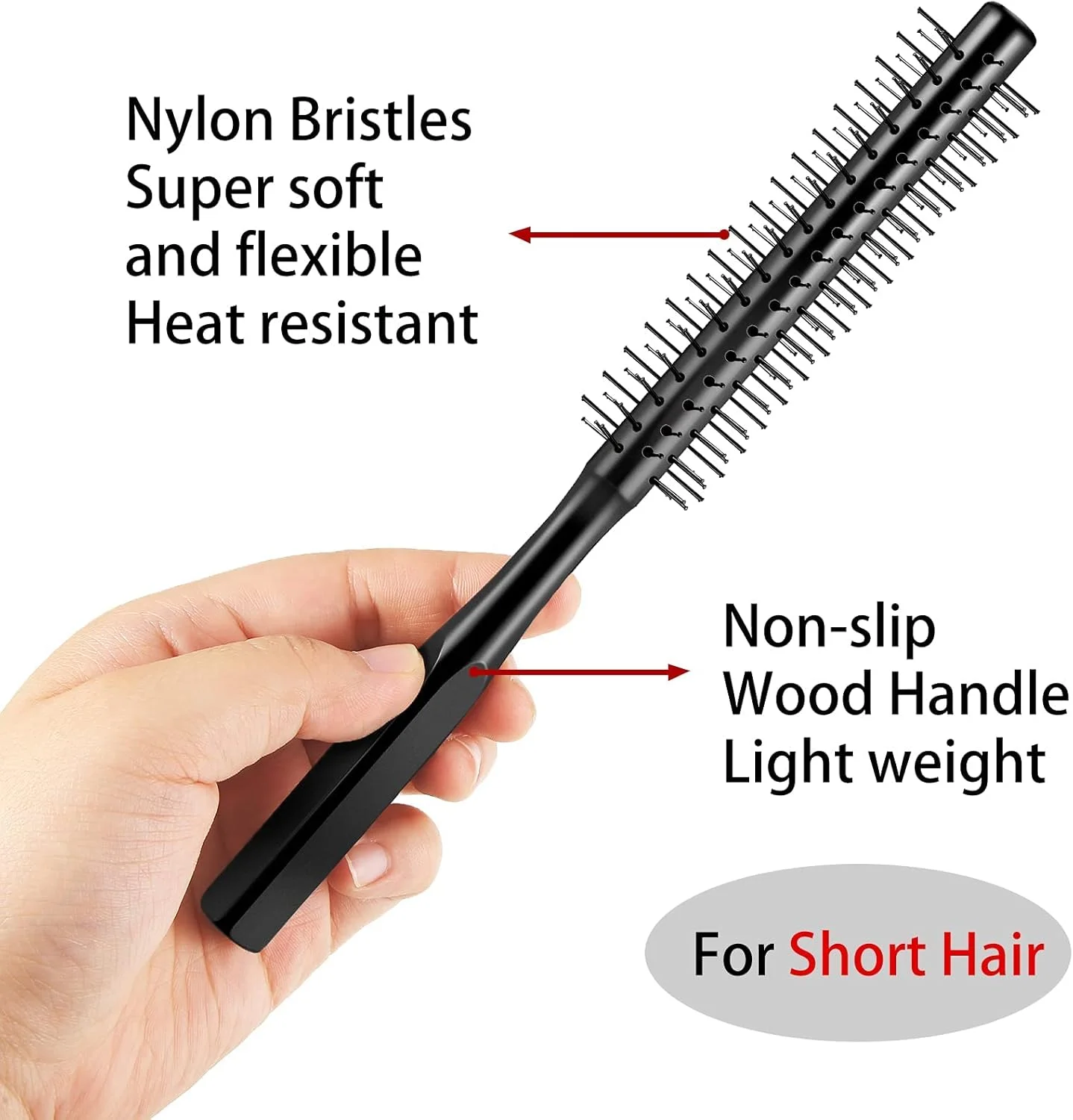 ست 2 عددی برس مو گرد ضخیم، برس مو برای خشک کردن با سشوار، برس کوچک، برس ماساژ مو برای موهای کوتاه، برس گرد ماساژ سر، برس رولی برای موهای خیس یا خشک (مشکی)