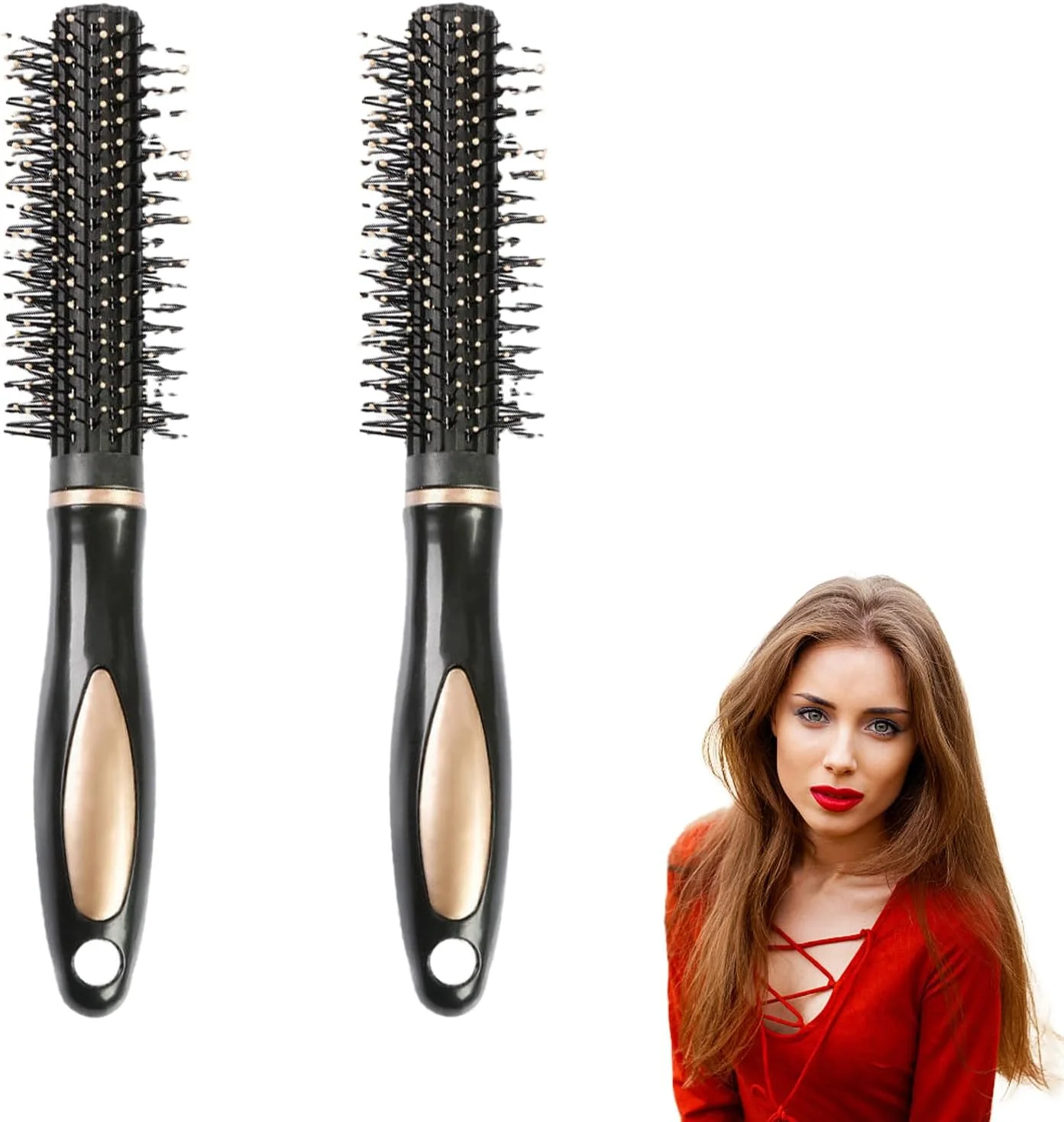 2 عدد برس مو، برس موی گرد، برس فر کننده مو، برس حالت دهنده مو، برس موی گرد برای ایجاد و صاف کردن موهای مجعد یا موج دار، ابزار حالت دهی مو، برس های گرد برای خشک کردن با سشوار