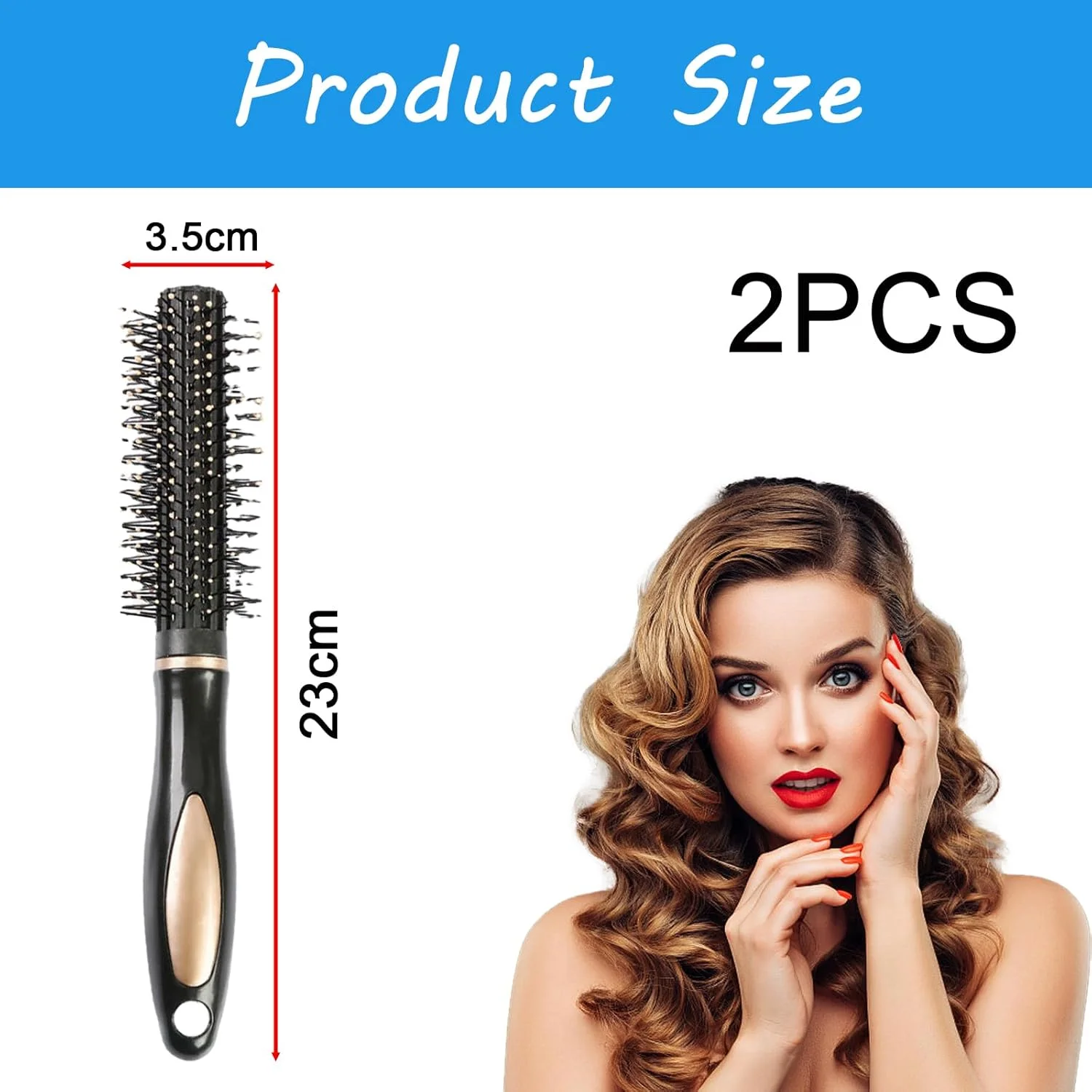 2 عدد برس مو، برس موی گرد، برس فر کننده مو، برس حالت دهنده مو، برس موی گرد برای ایجاد و صاف کردن موهای مجعد یا موج دار، ابزار حالت دهی مو، برس های گرد برای خشک کردن با سشوار