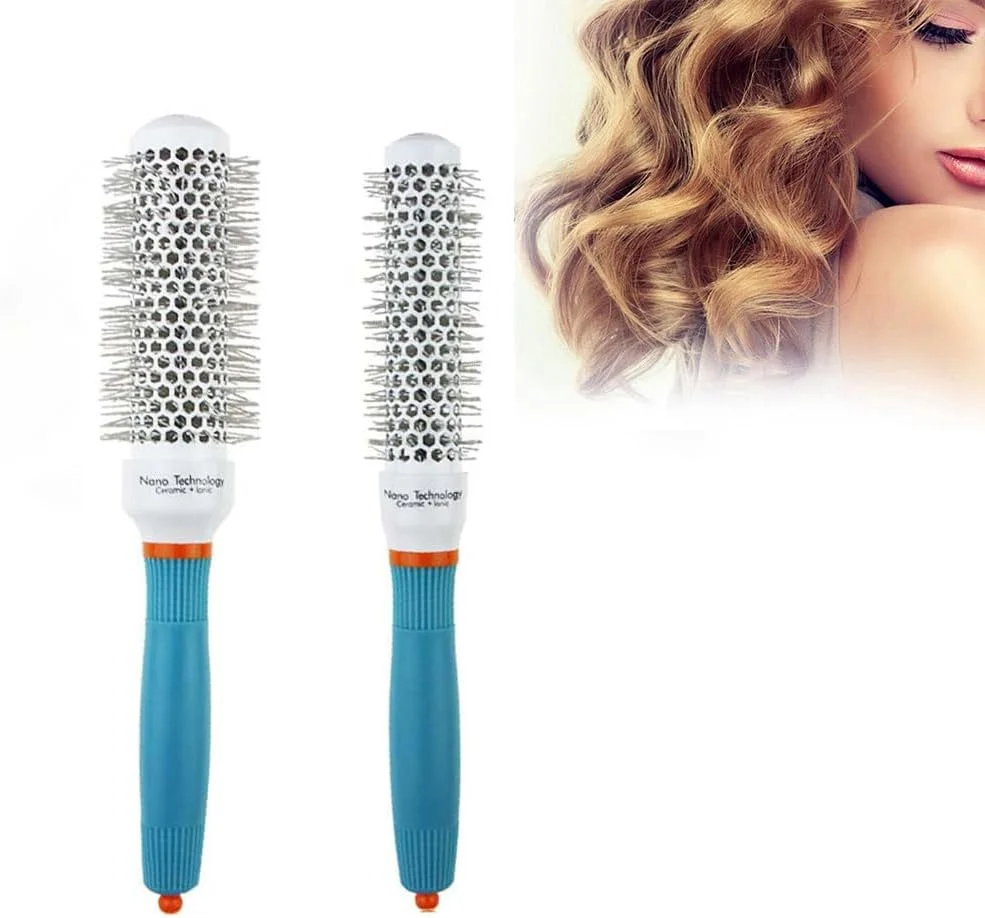 دو عدد برس گرد برای خشک کردن مو (قطر 2.5 و 3.3 سانتی متر)، نرم و ضد الکتریسیته ساکن، برس حالت دهنده حرفه ای مو برای حالت دادن، فر کردن و صاف کردن (غیر برقی)