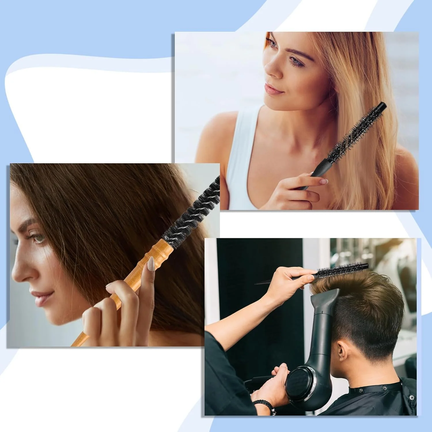 2 عدد برس گرد کوچک، برس گرد کوچک برای خشک کردن مو با سشوار، برس رولی مویی نایلونی، برس حالت دهنده مو برای موهای کوتاه، موهای فر، حالت دادن به چتری و مراقبت از ریش