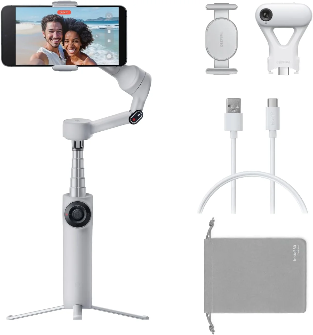 گیمبال Insta360 Flow 2 | کنترل با اشاره، ردیابی چهره، برای پخش زنده، وبلاگ نویسان، تماس های ویدیویی، برای اندروید و iOS (خاکستری سنگی، بسته ردیاب هوش مصنوعی)