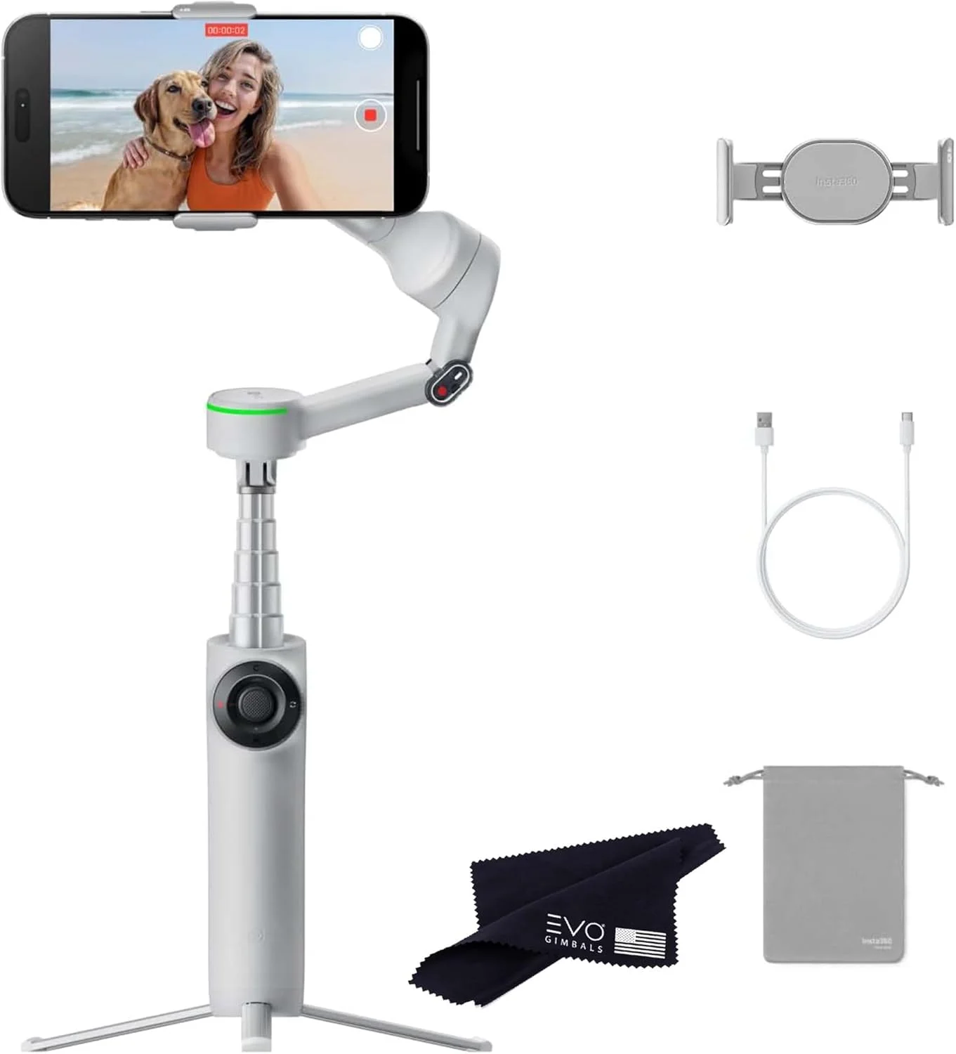 تثبیت کننده تلفن هوشمند Insta360 Flow 2 Pro خاکستری - گیمبال تلفن با ردیابی خودکار مجهز به هوش مصنوعی، بیش از 200 ردیابی برنامه با Apple DockKit، تثبیت کننده 3 محوره، سه پایه/مونوپاد سلفی داخلی، قابل حمل و تاشو