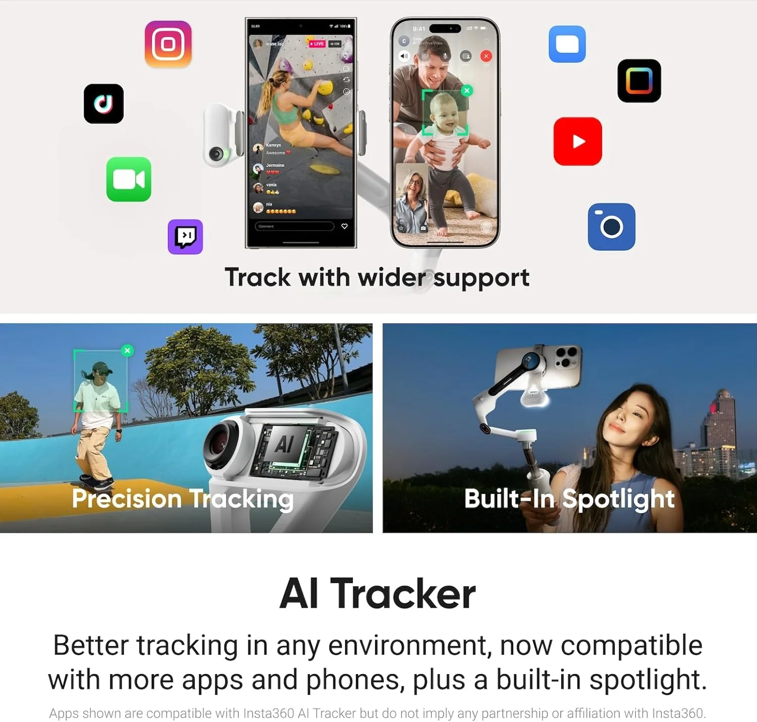 گیمبال Insta360 Flow 2 | کنترل با اشاره، ردیابی چهره، برای پخش زنده، وبلاگ نویسان، تماس های ویدیویی، برای اندروید و iOS (خاکستری سنگی، بسته ردیاب هوش مصنوعی)