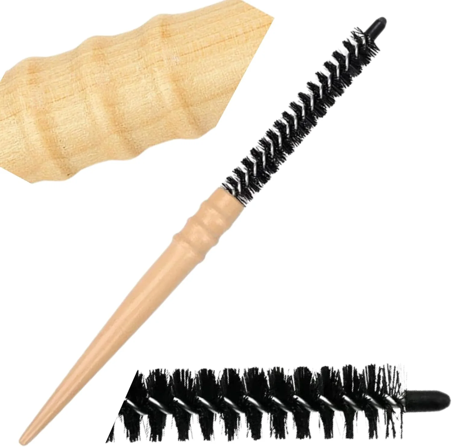 برس مو گرد با دسته چوبی، برس مو دسته چوبی سبک وزن، بهترین برای حالت دادن به موهای نازک، برس چوبی گرد با دسته (سایز کوچک)