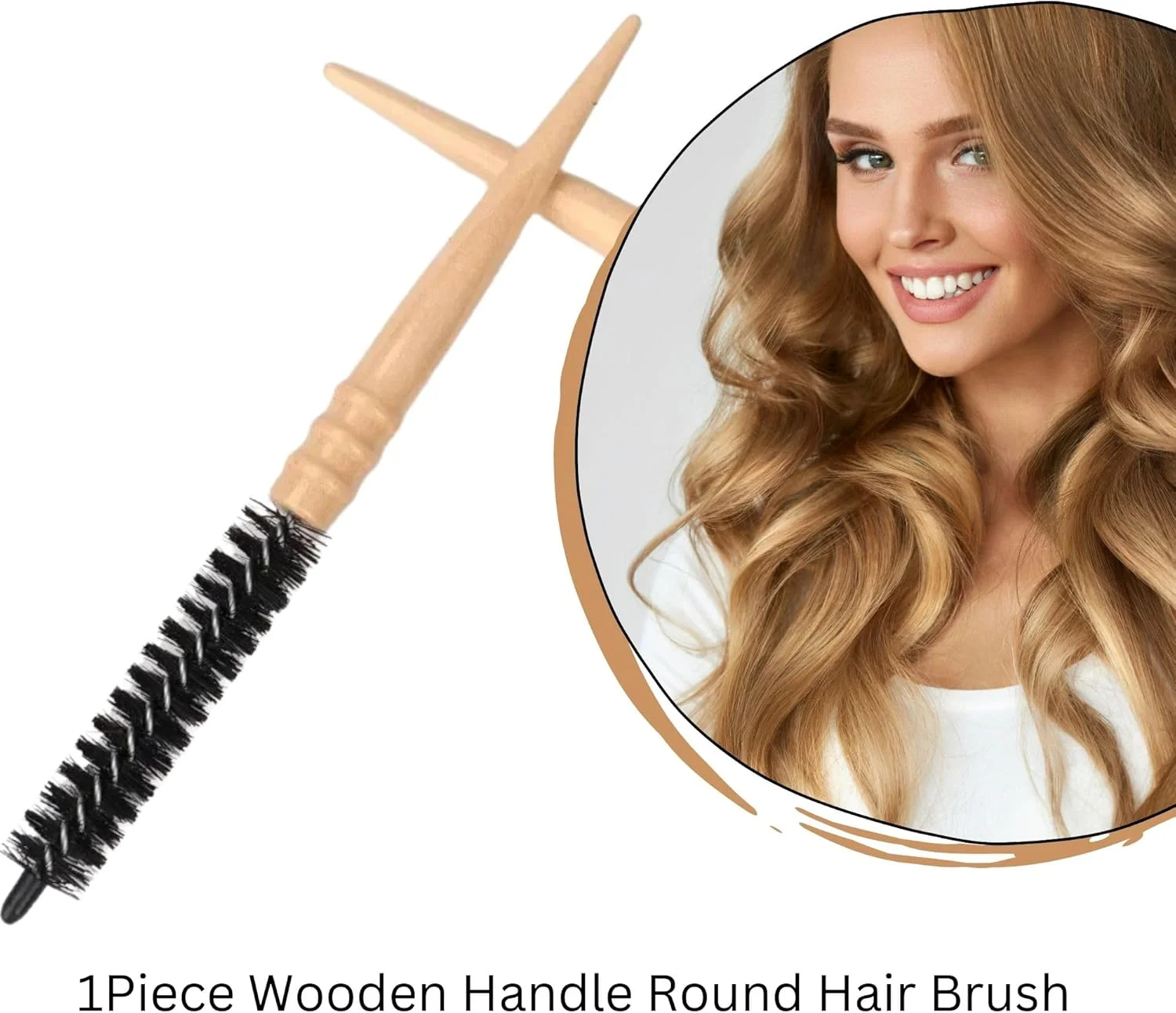 برس مو گرد با دسته چوبی، برس مو دسته چوبی سبک وزن، بهترین برای حالت دادن به موهای نازک، برس چوبی گرد با دسته (سایز کوچک)