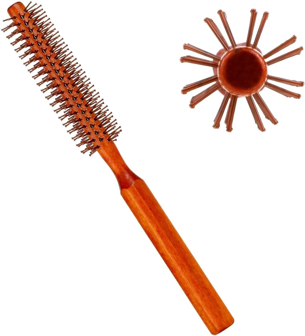 یک عدد برس چرخشی کوچک برای خشک کردن با سشوار، شانه فر کننده برس مویی چوبی گرد برای حالت دادن به مو