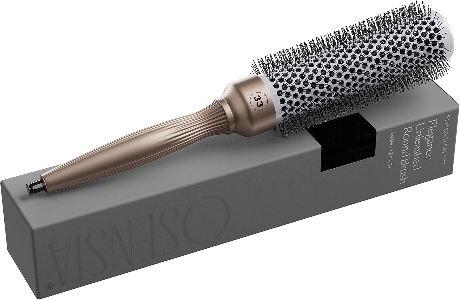 (میله 33 میلی‌متری) - برس موی گرد سرامیکی با میله بلند - برس حرفه‌ای یونی 33 میلی‌متری برای حالت دادن و سشوار کشیدن سالنی - برس موی منفذدار سرعت خشک کردن را افزایش می‌دهد، حجم مو را افزایش می‌دهد، موها را فر می‌کند برای انواع مو