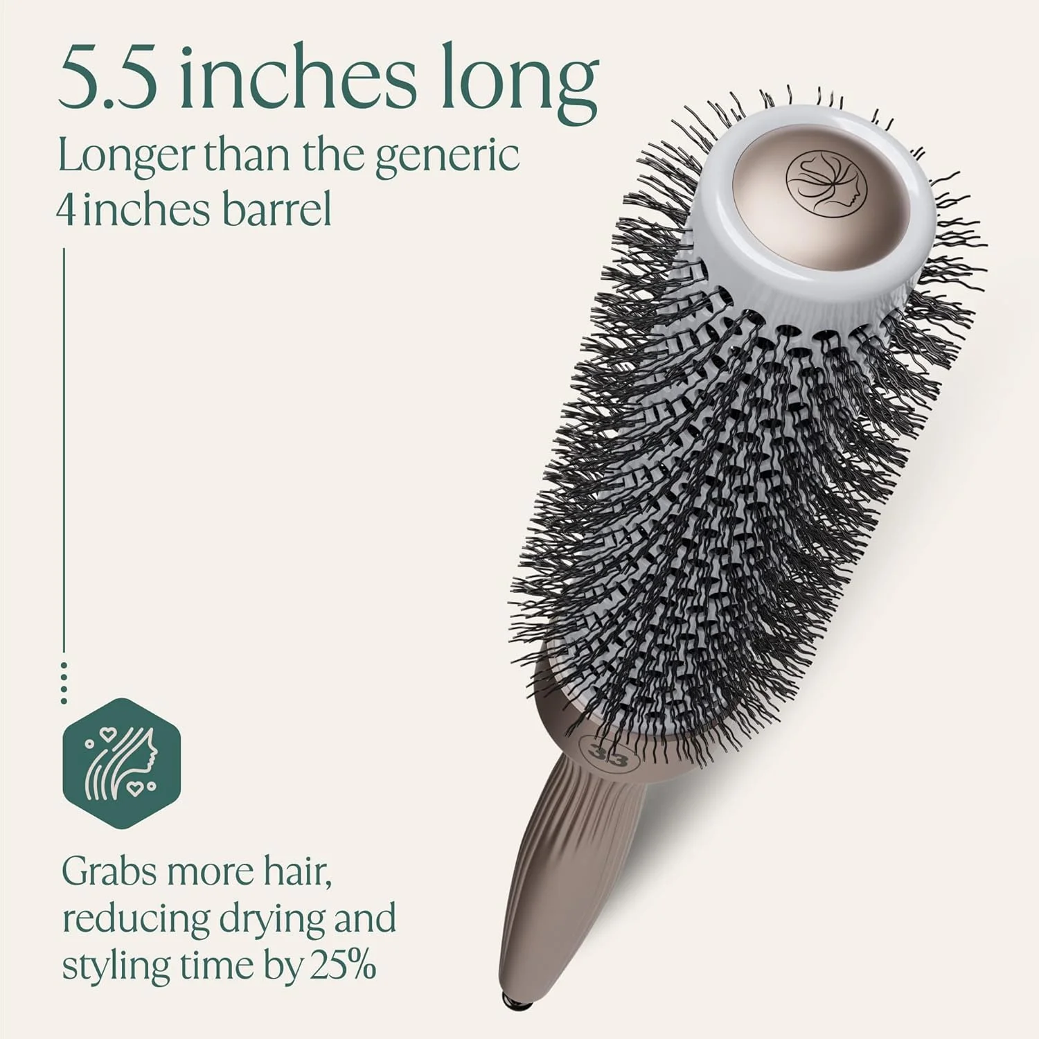 (میله 33 میلی‌متری) - برس موی گرد سرامیکی با میله بلند - برس حرفه‌ای یونی 33 میلی‌متری برای حالت دادن و سشوار کشیدن سالنی - برس موی منفذدار سرعت خشک کردن را افزایش می‌دهد، حجم مو را افزایش می‌دهد، موها را فر می‌کند برای انواع مو