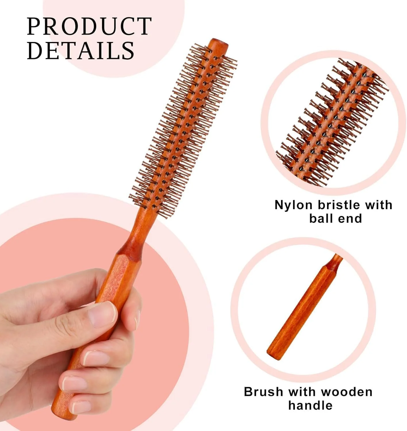 یک عدد برس چرخشی کوچک برای خشک کردن با سشوار، شانه فر کننده برس مویی چوبی گرد برای حالت دادن به مو یک عدد برس چرخشی کوچک برای خشک کردن با سشوار، شانه فر کننده برس مویی چوبی گرد برای حالت دادن به مو