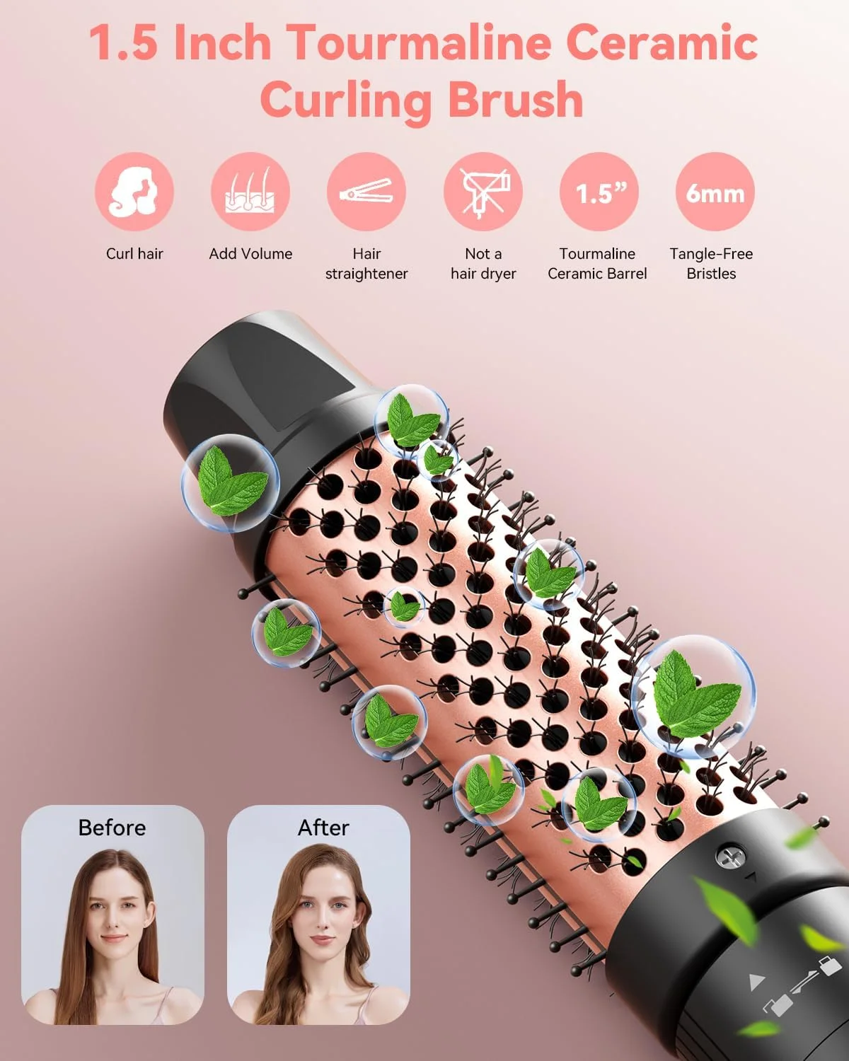 برس حرارتی 1.5 اینچی، برس حرارتی حالت دهنده، برس حجم دهنده یونی سرامیکی تورمالین PTC دوگانه، اتو مو فر کننده مسافرتی 110-240 ولت