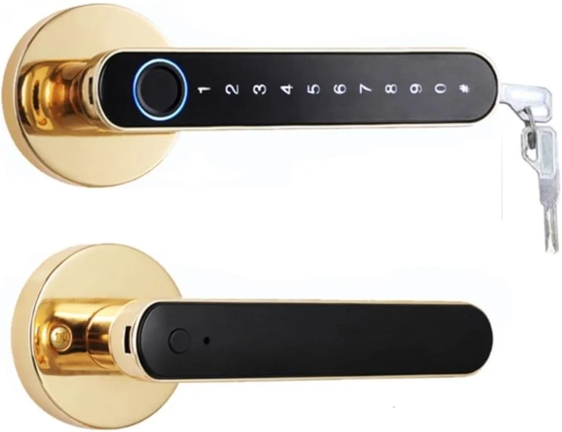 قفل درب اثر انگشتی هوشمند Eazyliv Tuya، کنترل از راه دور از طریق اپلیکیشن BLUETOOTH، دستگیره رمز عبور، قفل بیومتریک بدون کلید برای iOS و Android برای خانه، آپارتمان، ویلا، دفتر