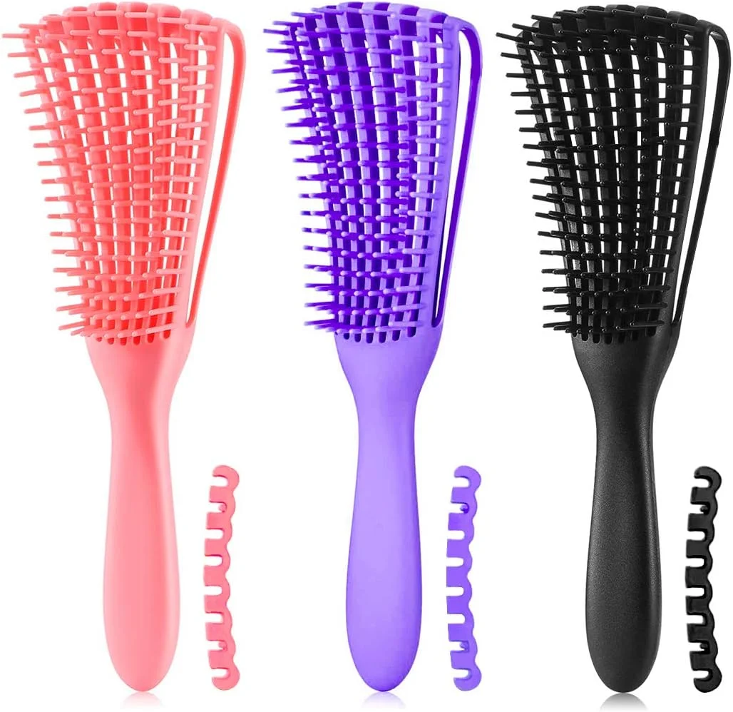 (3 عدد، بنفش-B-P) - برس باز کننده گره مو برای موهای آفریقایی/آمریکایی با بافت 3a تا 4c، مجعد/فر/پیچ خورده/مرطوب/خشک/چرب/ضخیم/بلند، شانه ماساژور پوست سر برای باز کردن گره مو برای خانم ها...
