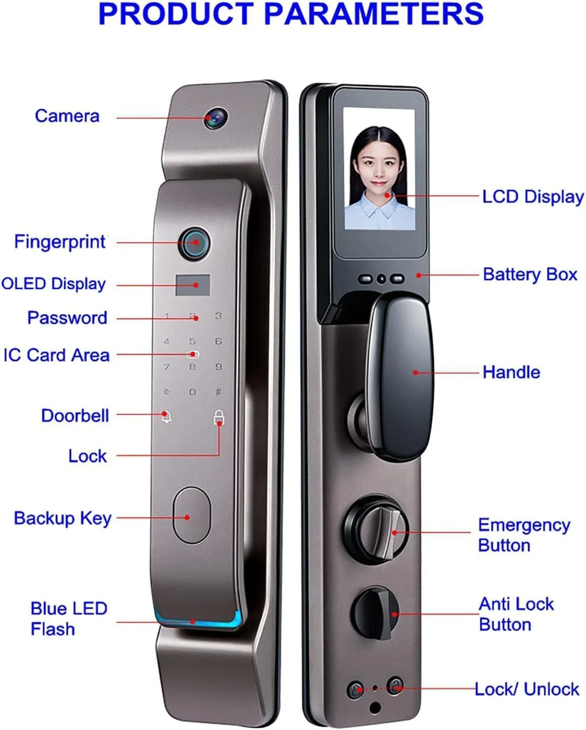 قفل درب تشخیص چهره سه بعدی هوشمند Eazyliv، قفل درب الکترونیکی WiFi Tuya Life APP، قفل درب اثر انگشت، رمز عبور دیجیتال، کلید کارت IC برای خانه، ویلا، قفل درب اداری (مشکی)