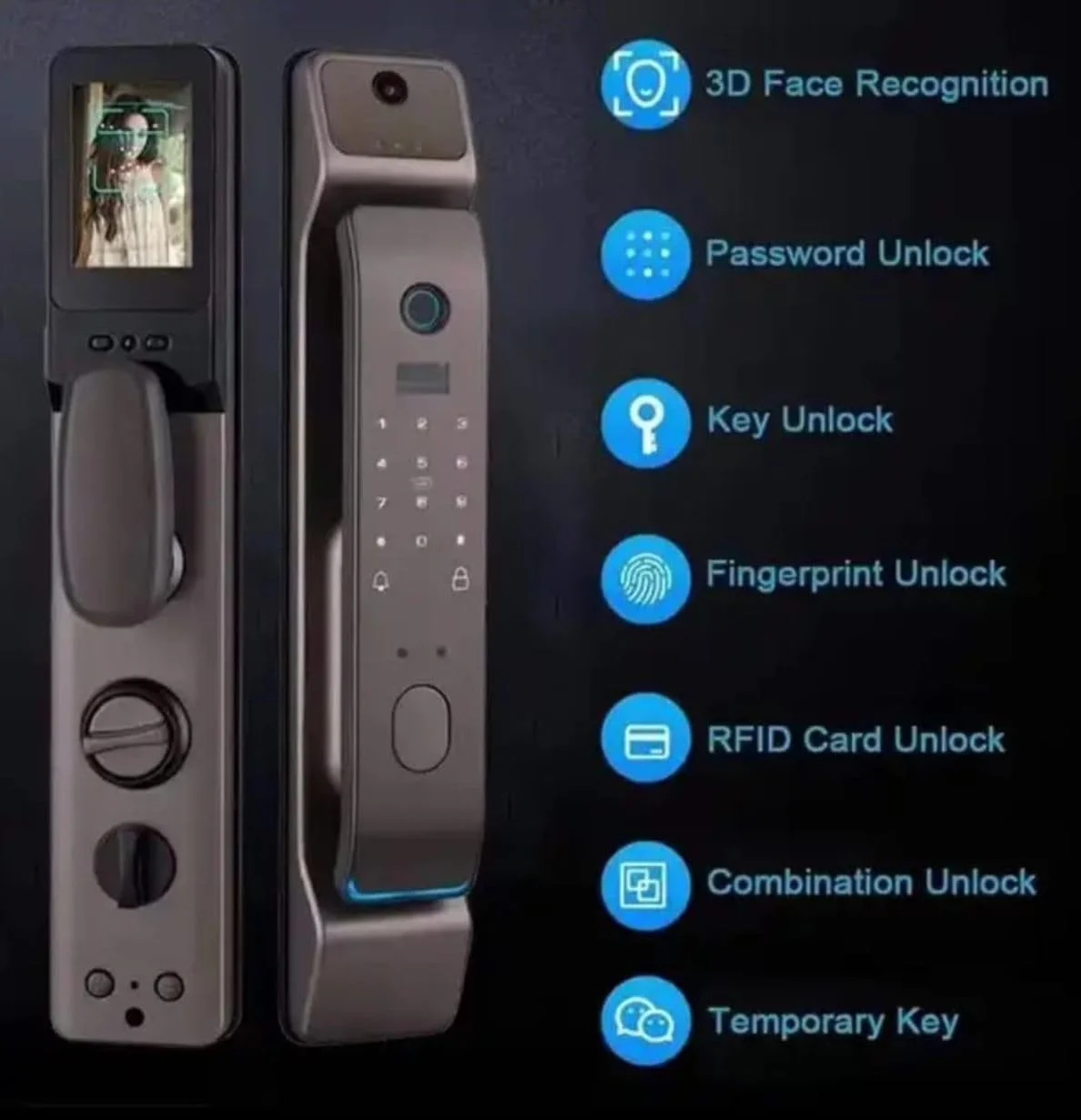 قفل درب تشخیص چهره سه بعدی هوشمند Eazyliv، قفل درب الکترونیکی WiFi Tuya Life APP، قفل درب اثر انگشت، رمز عبور دیجیتال، کلید کارت IC برای خانه، ویلا، قفل درب اداری (مشکی)