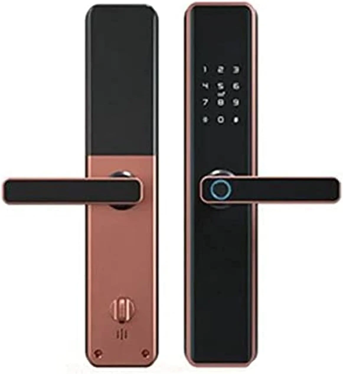 قفل درب بیومتریک هوشمند Eazyliv Smart Solutions Tuya WiFi، ورود بدون کلید با اثر انگشت، رمز عبور موقت، RFID، برنامه بی سیم، کلید مکانیکی، صفحه کلید لمسی، قفل دیجیتال (برنز قرمز)